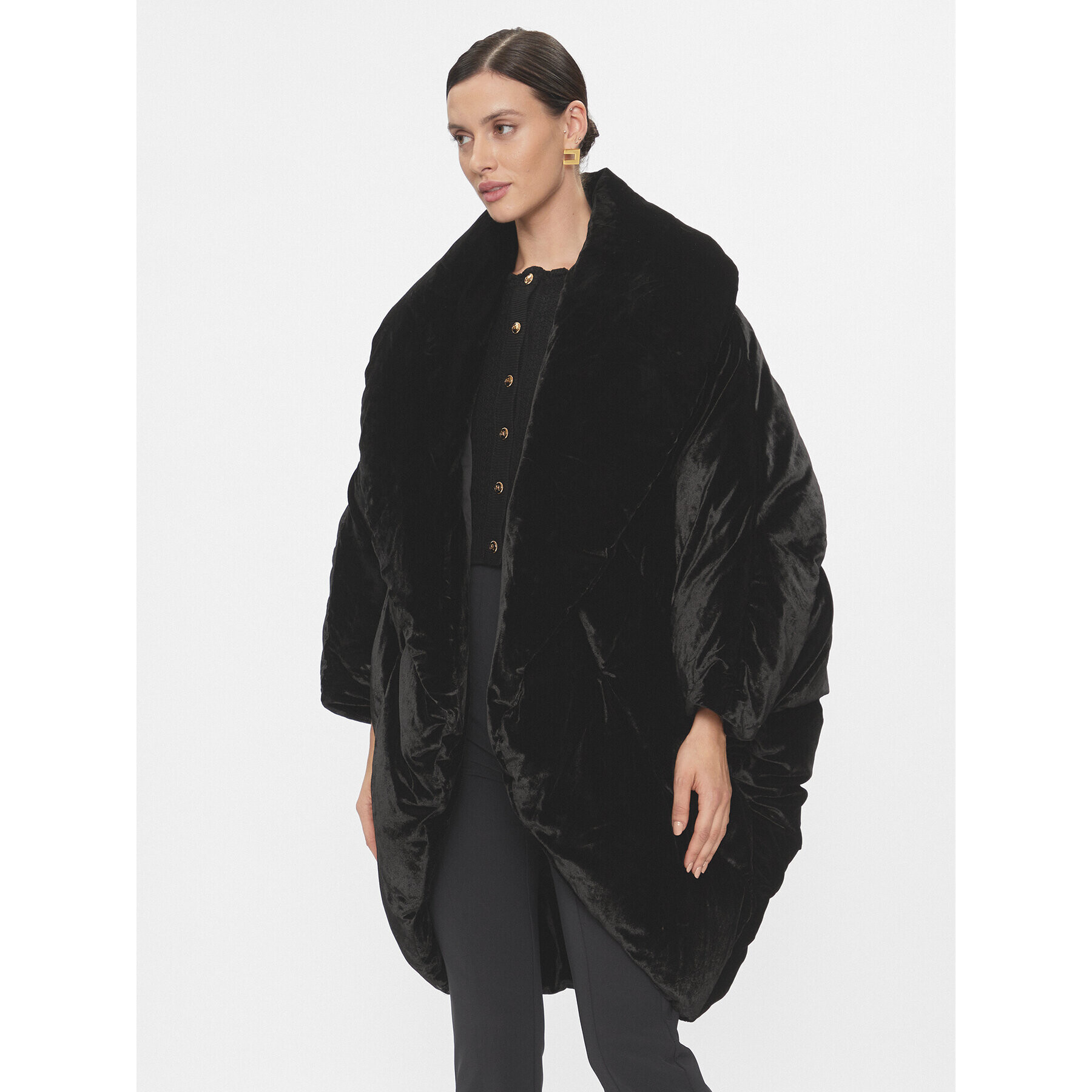 Elisabetta Franchi Pehelykabát PI-66D-37E2-V700 Fekete Oversize - Pepit.hu