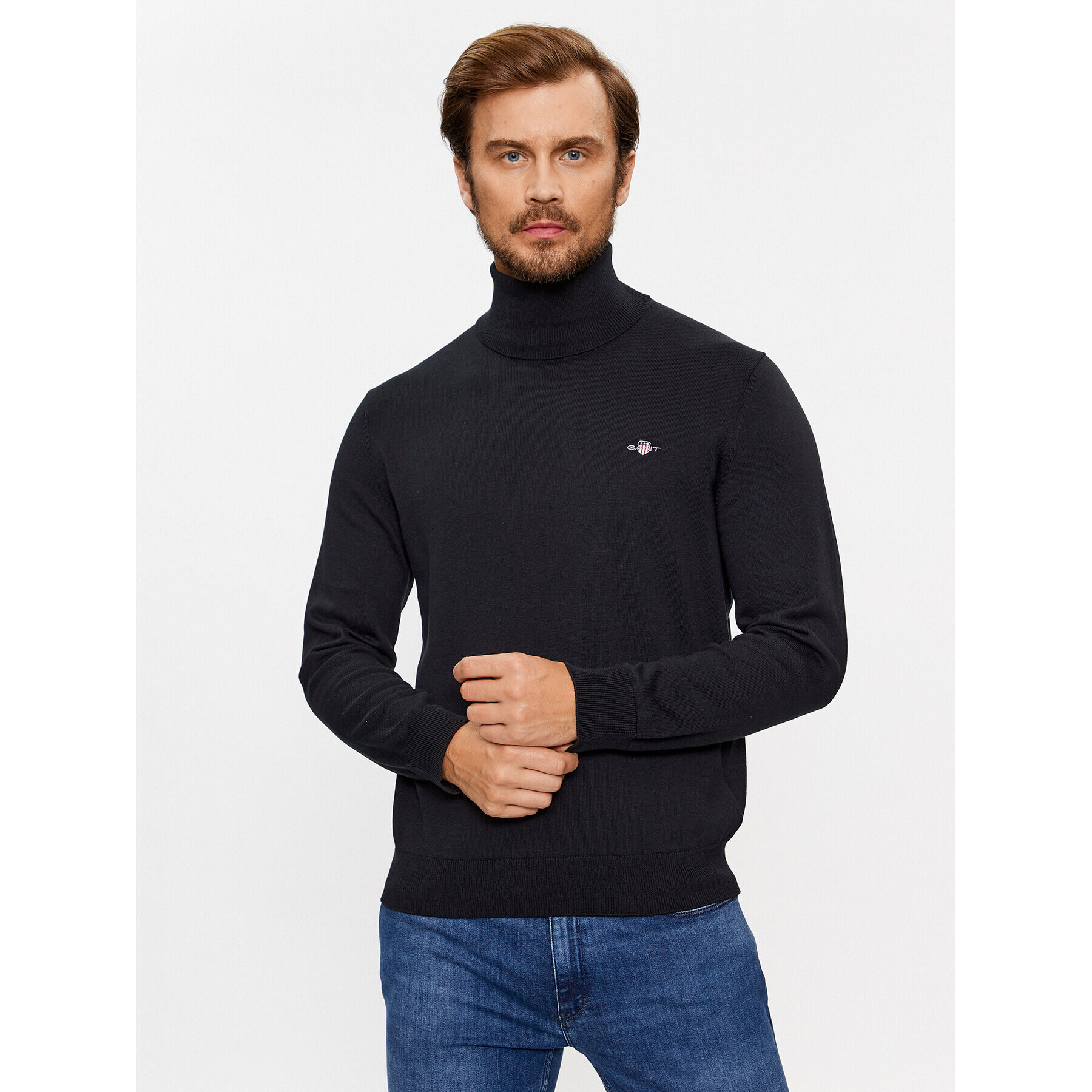 Gant Garbó Classic Cotton Rollerneck 8030563 Fekete Regular Fit - Pepit.hu