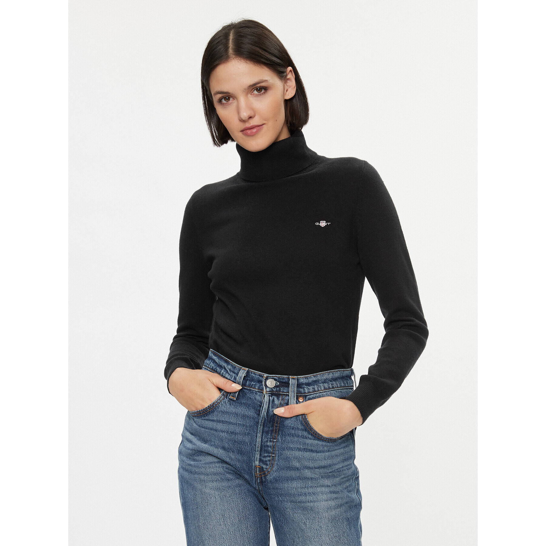 Gant Garbó Extrafine Rollneck 4800511 Fekete Regular Fit - Pepit.hu