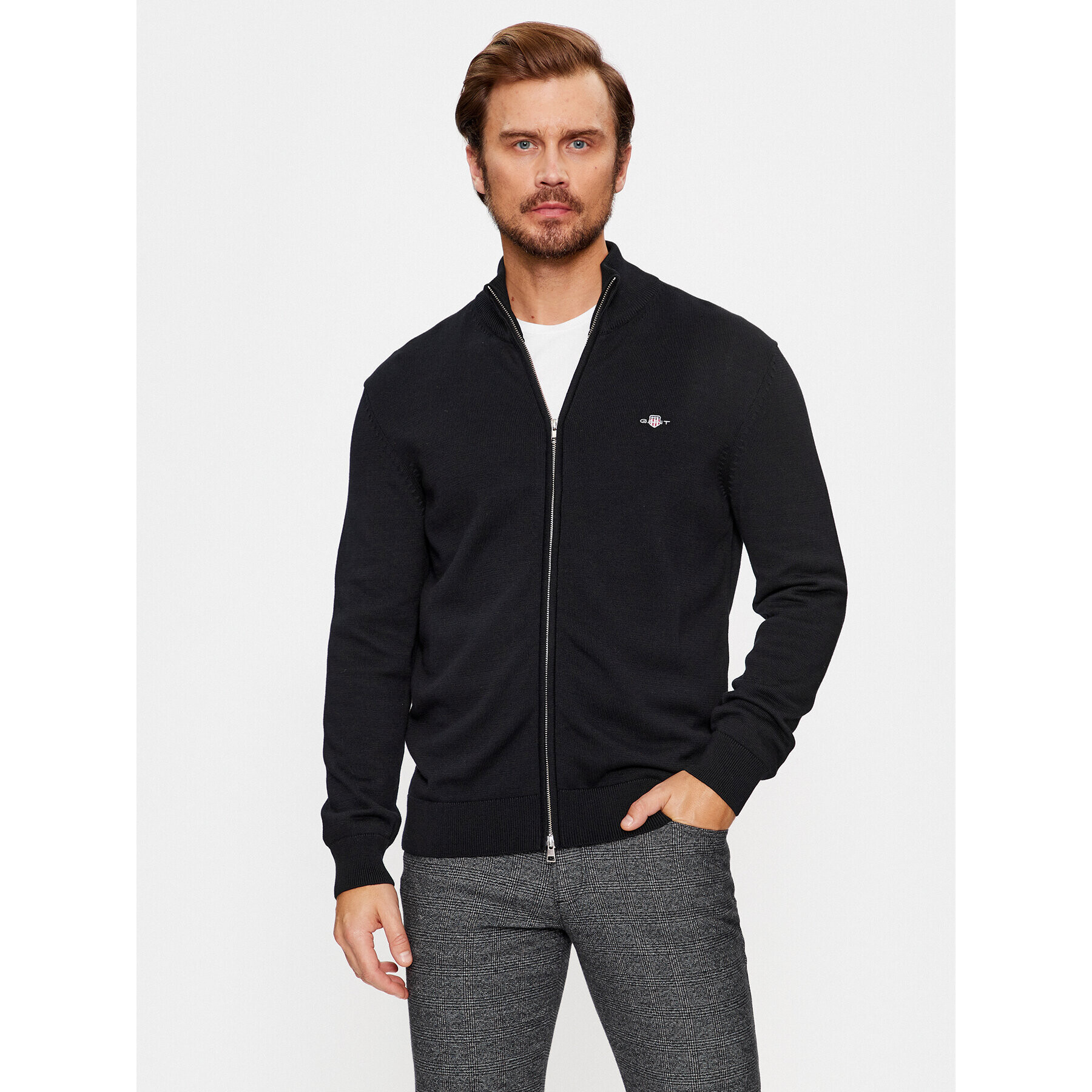 Gant Kardigán Casual Cotton Zip 8030164 Fekete Regular Fit - Pepit.hu