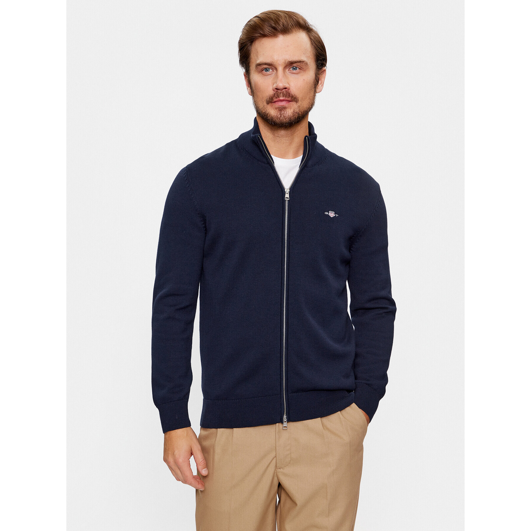 Gant Kardigán Casual Cotton Zip 8030164 Sötétkék Regular Fit - Pepit.hu