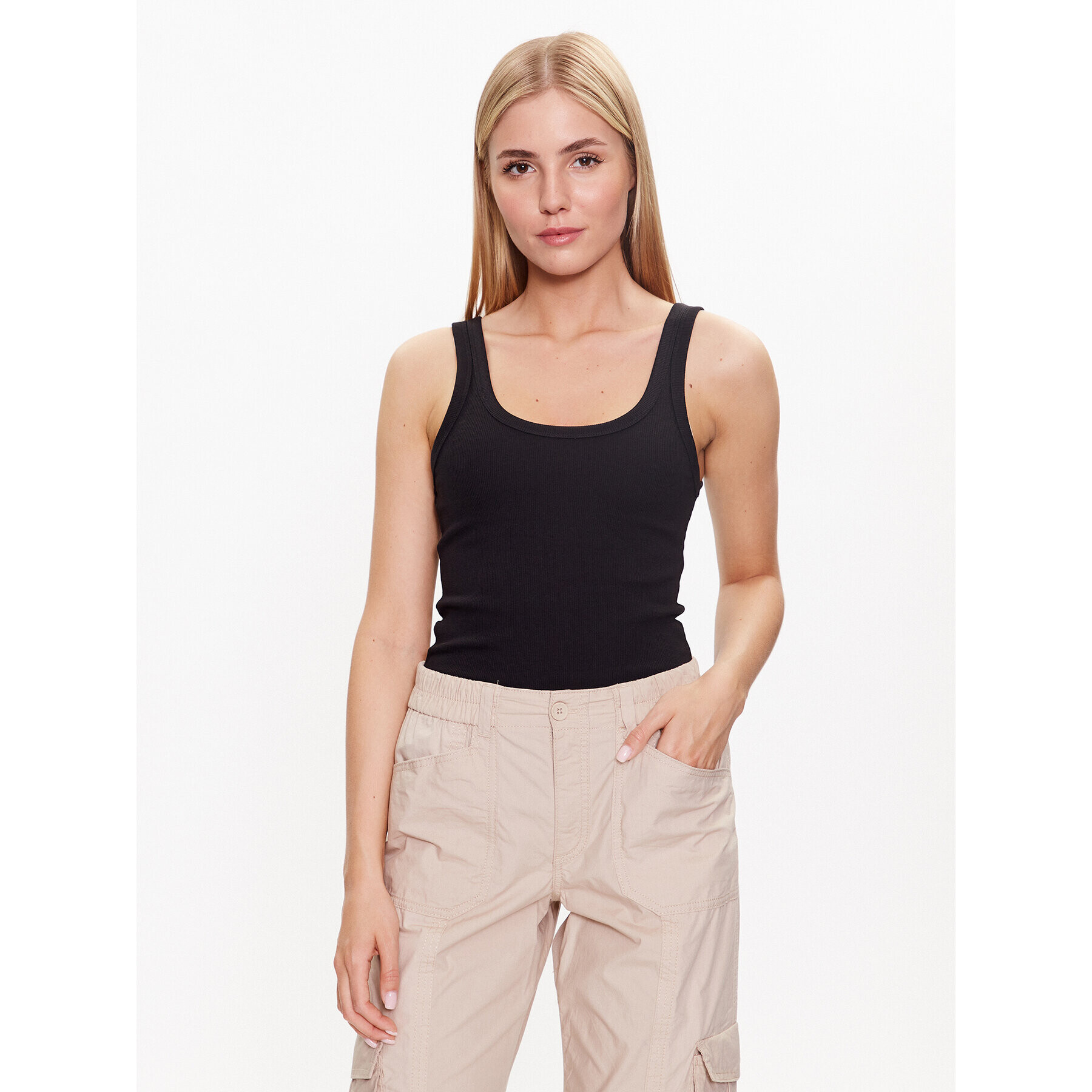 Gina Tricot Felső Rib tank 19105 Fekete Regular Fit - Pepit.hu