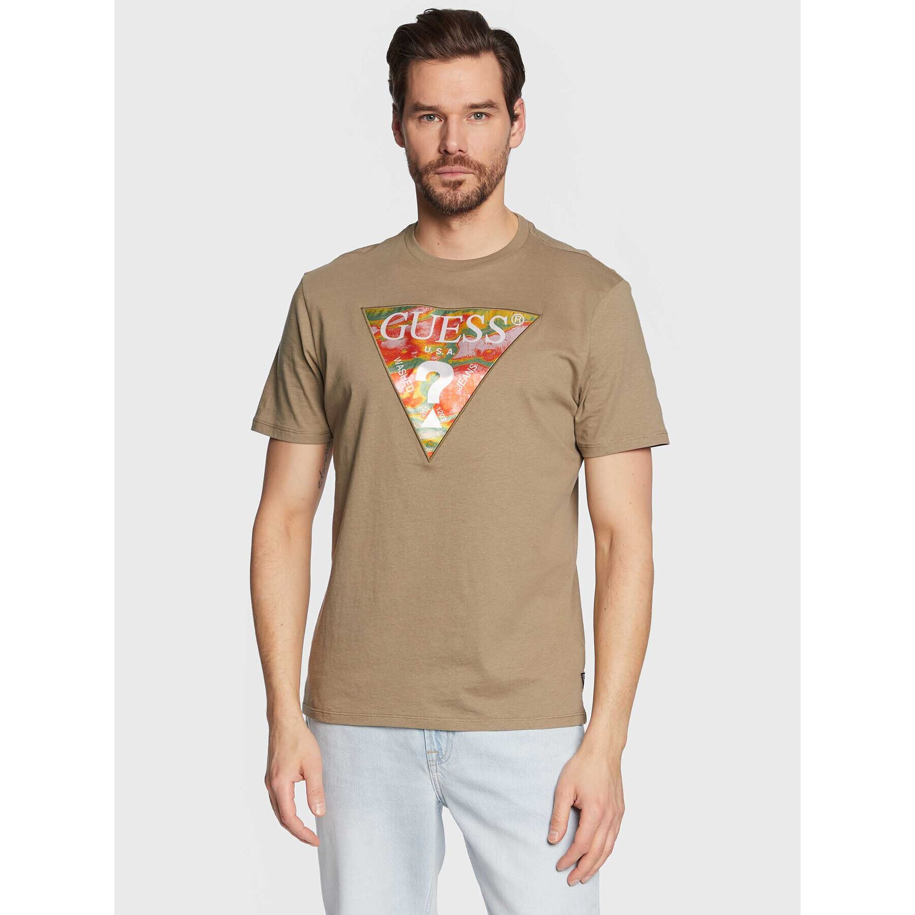 Guess Póló Abstract Logo M3GI57 K9RM1 Zöld Slim Fit - Pepit.hu