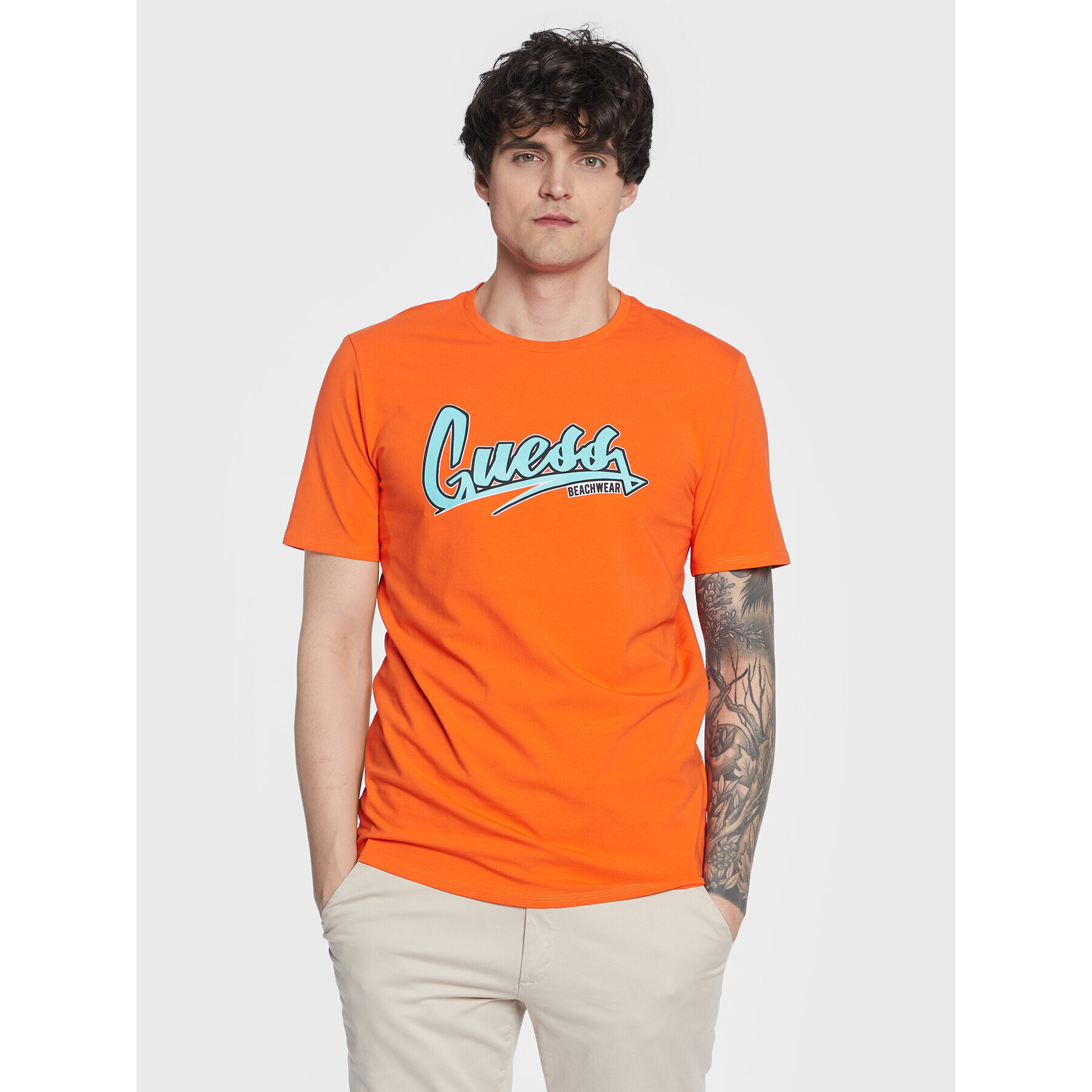 Guess Póló F3GI10 J1314 Barna Slim Fit - Pepit.hu