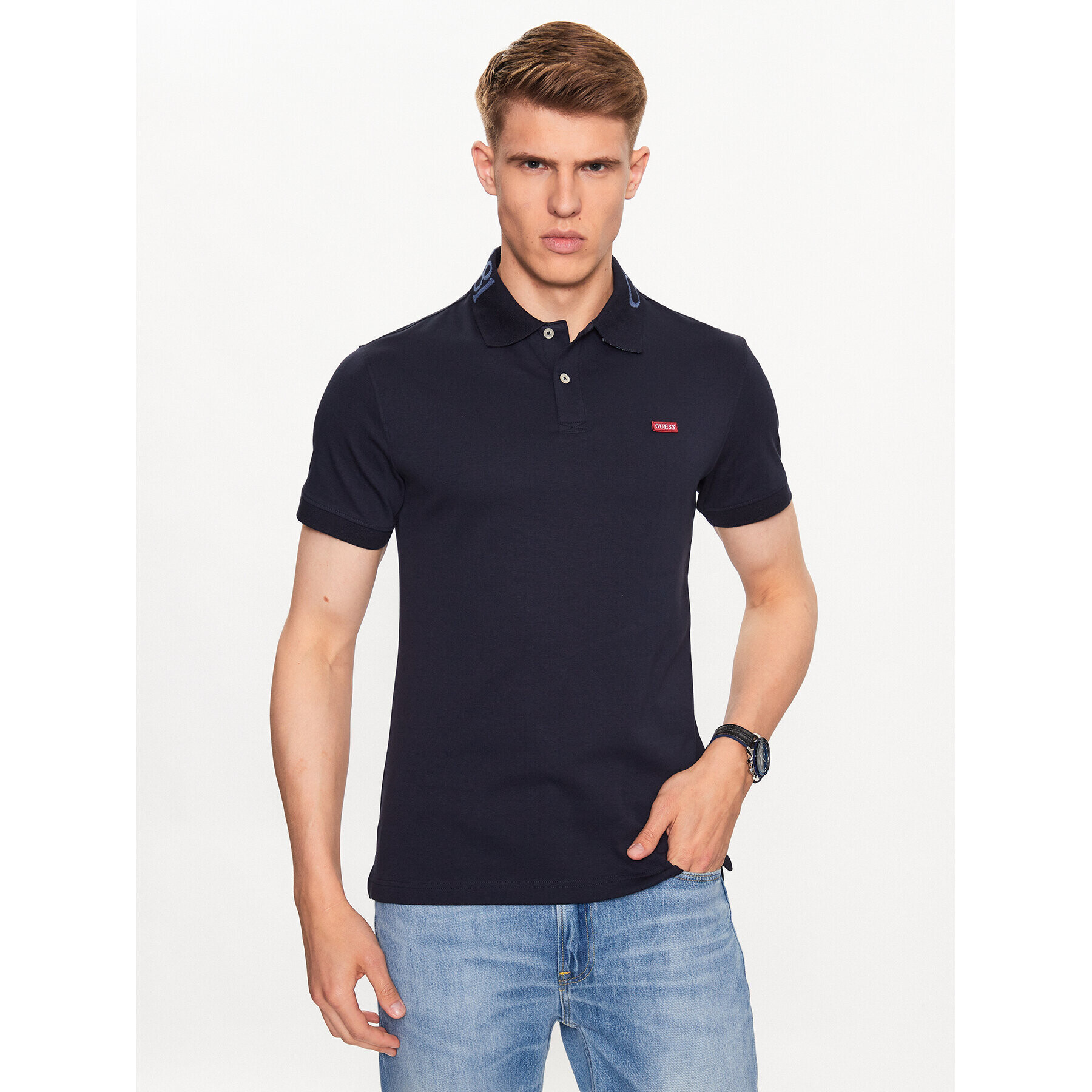 Guess Pólóing Nolan M3YP66 KBL51 Sötétkék Slim Fit - Pepit.hu