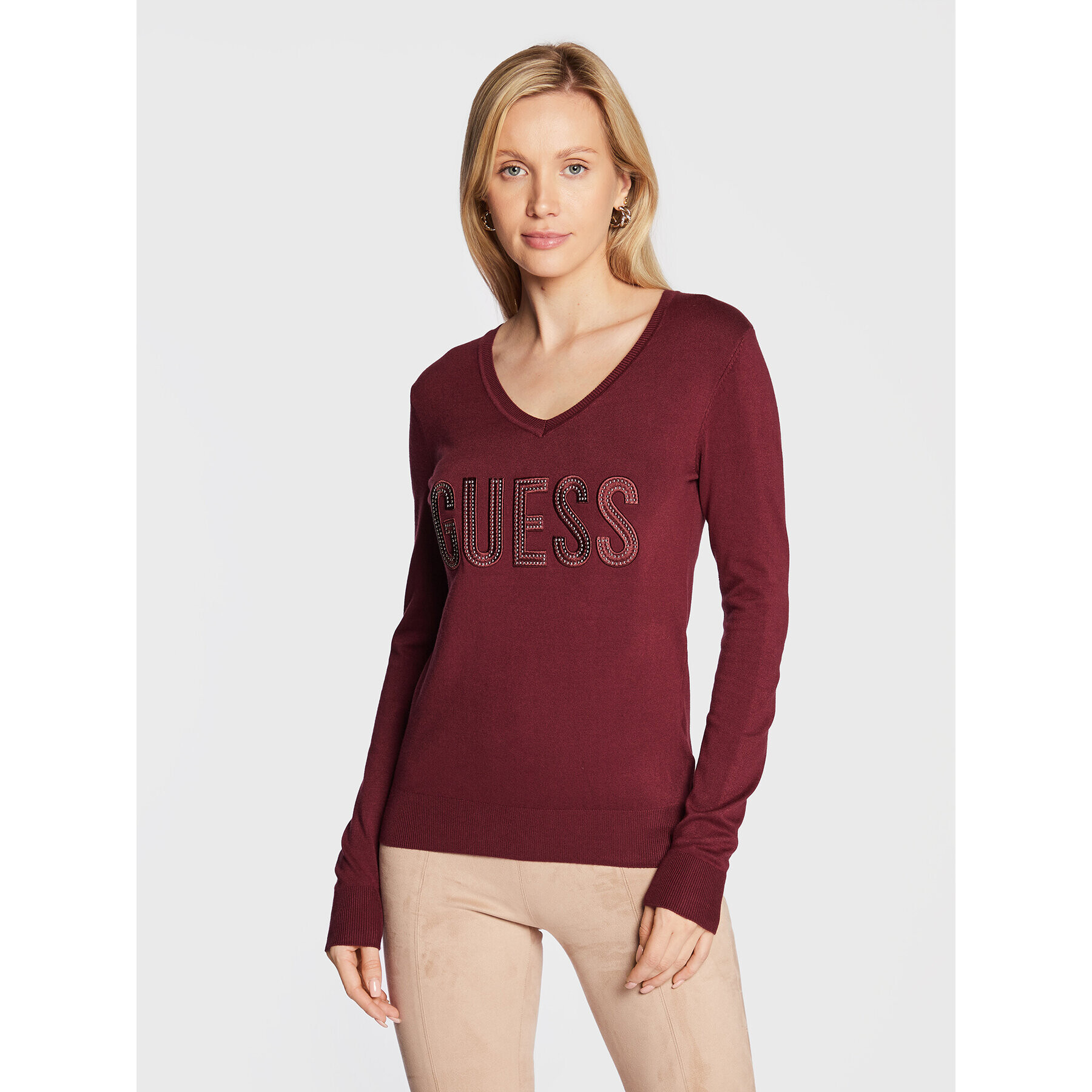 Guess Sweater Pascale W2BR52 Z2NQ2 Bordó Regular Fit - Pepit.hu