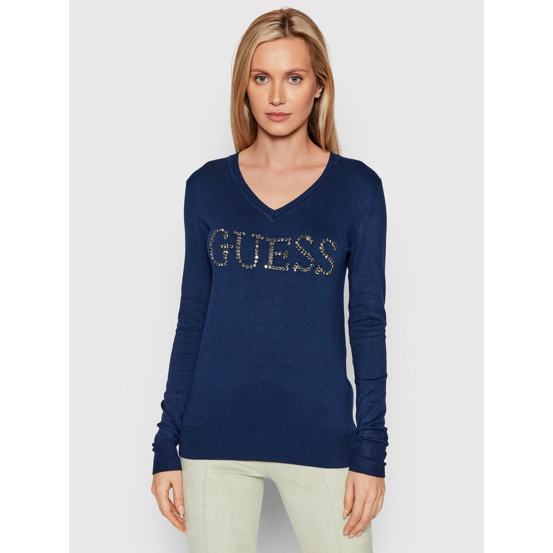 Guess Sweater W2RR21 Z2NQ0 Sötétkék Slim Fit - Pepit.hu