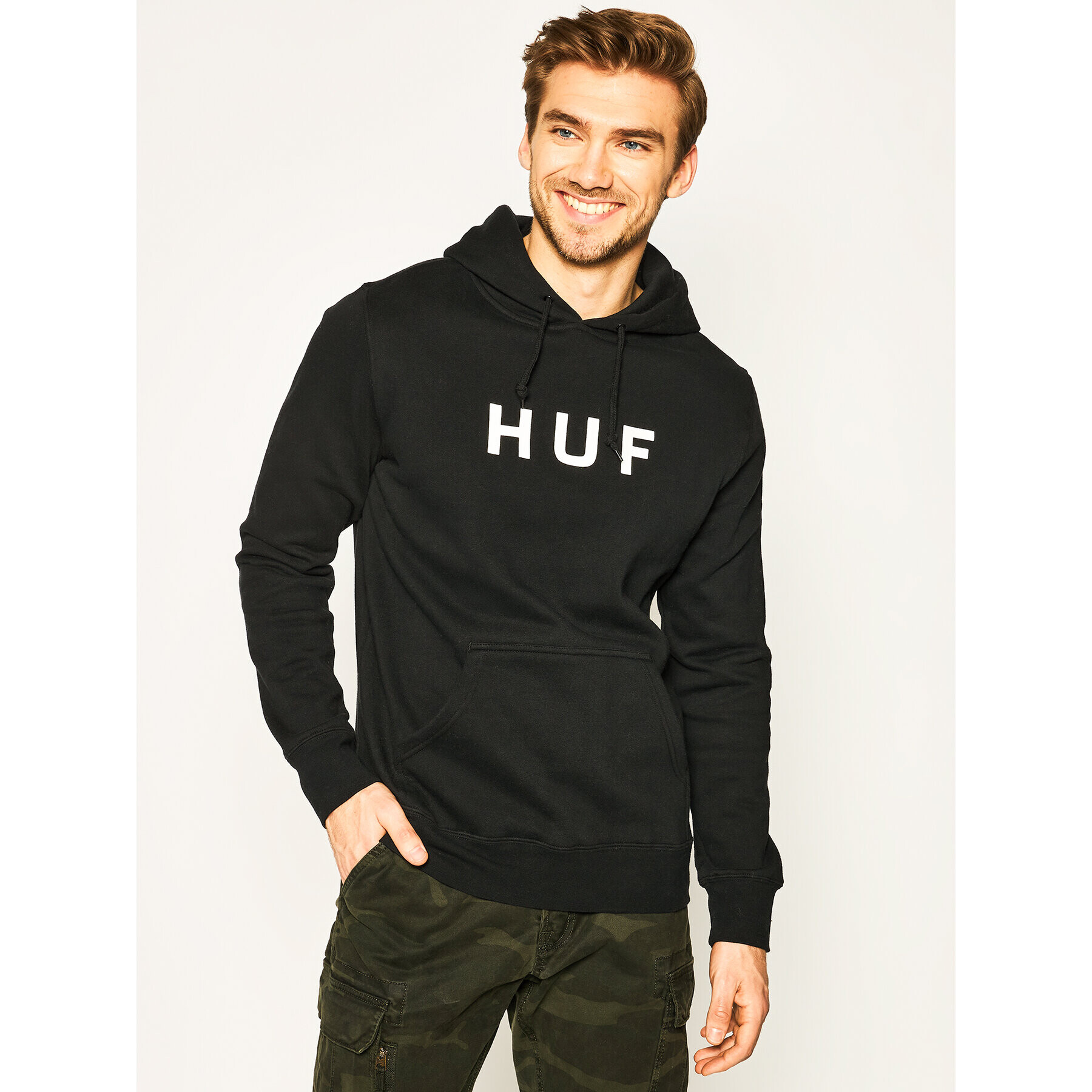 HUF Pulóver Essentials OG Logo PF00099 Fekete Regular Fit - Pepit.hu