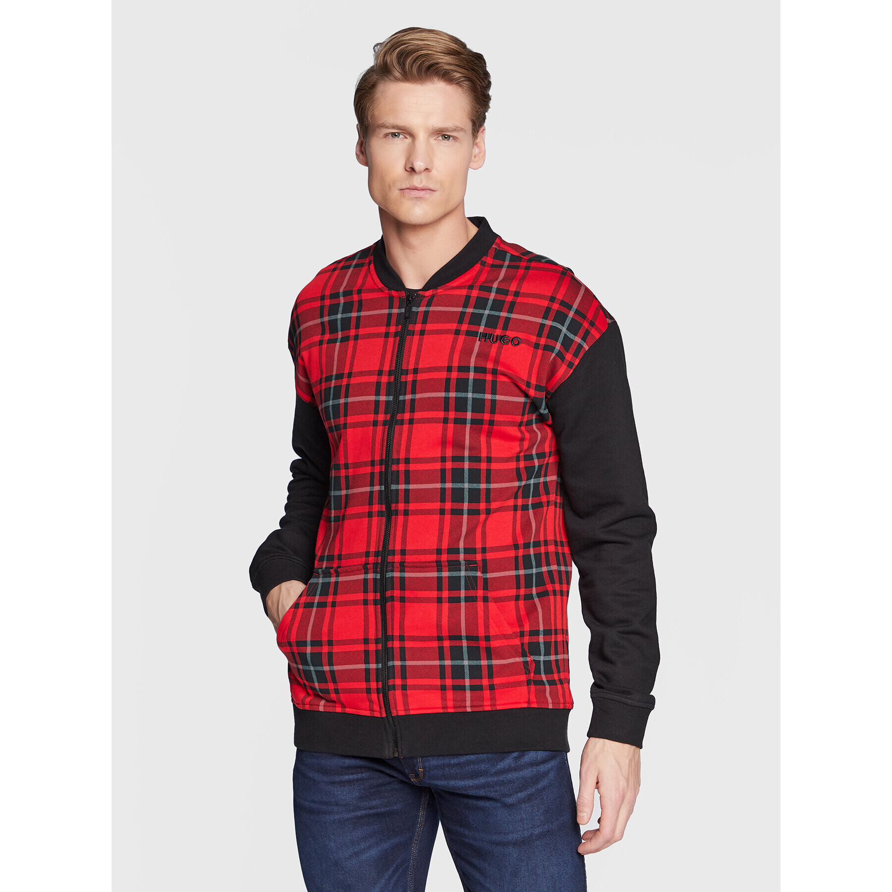 Hugo Pulóver Checked College Jack 50480235 Piros Regular Fit - Pepit.hu