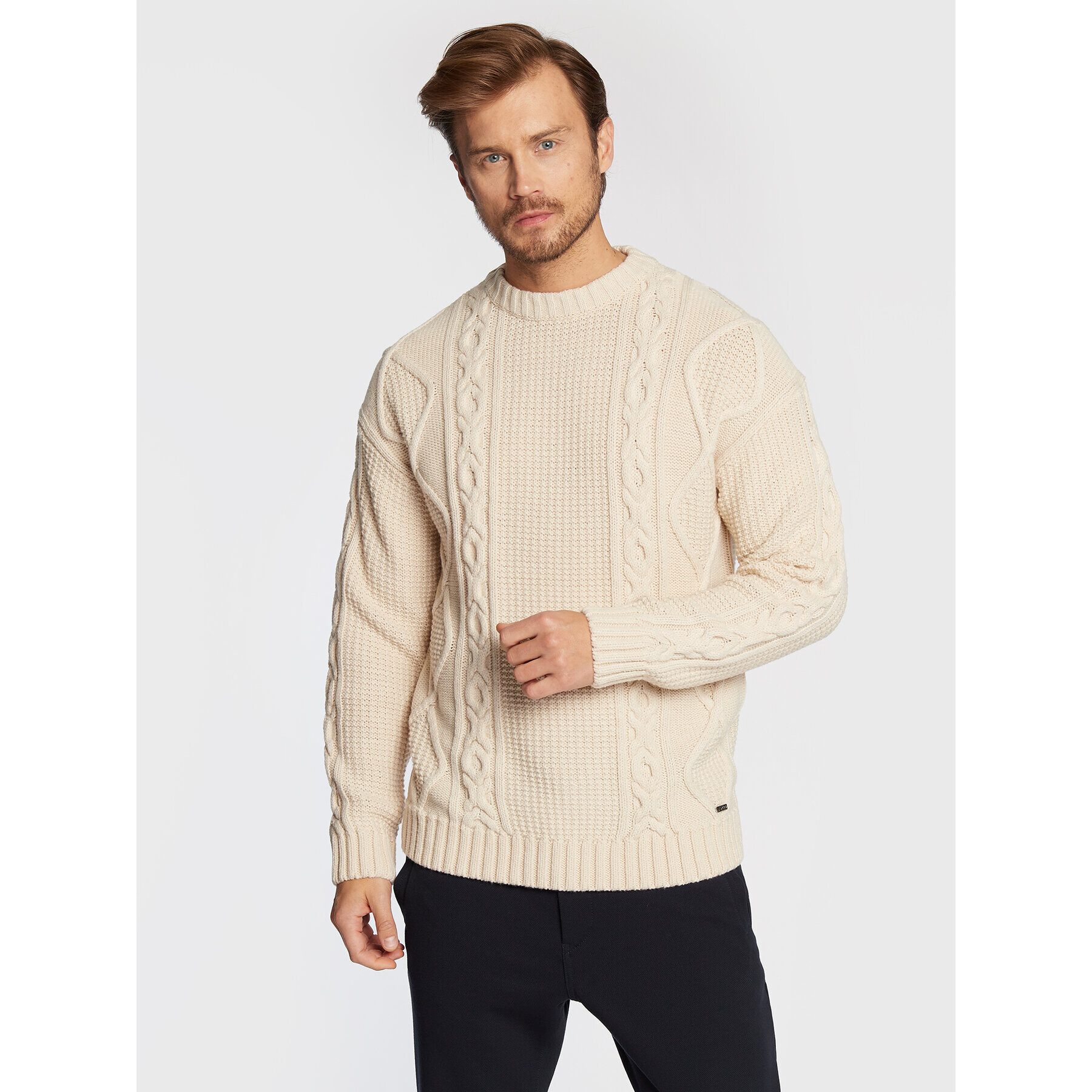 Hugo Sweater Scablito 50474834 Bézs Relaxed Fit - Pepit.hu