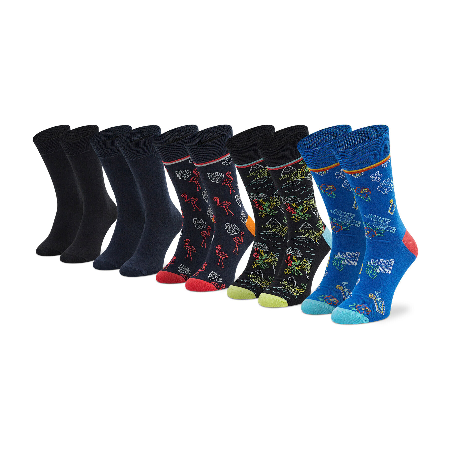 Jack&Jones 5 pár hosszú szárú férfi zokni Jacneon Tropical Sock 5-Pack 12205282 Sötétkék - Pepit.hu