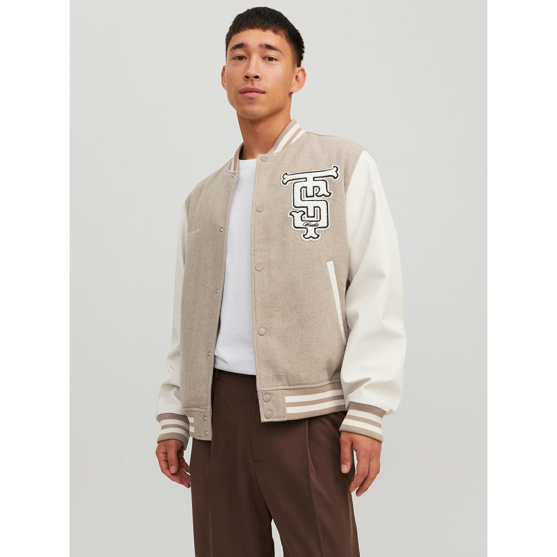 Jack&Jones Bomber dzseki College 12230582 Bézs Regular Fit - Pepit.hu