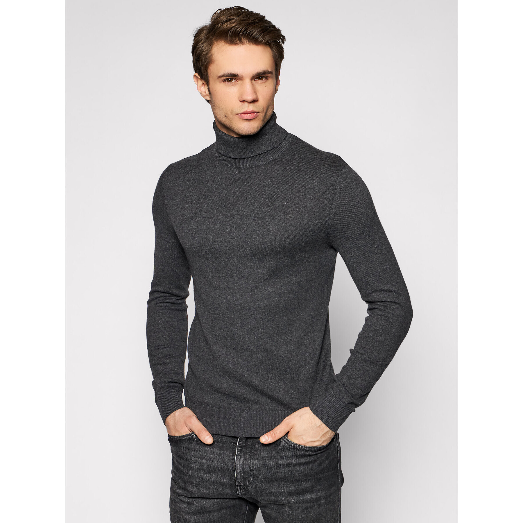 Jack&Jones Garbó Emil Knit Roll 12157417 Szürke Regular Fit - Pepit.hu