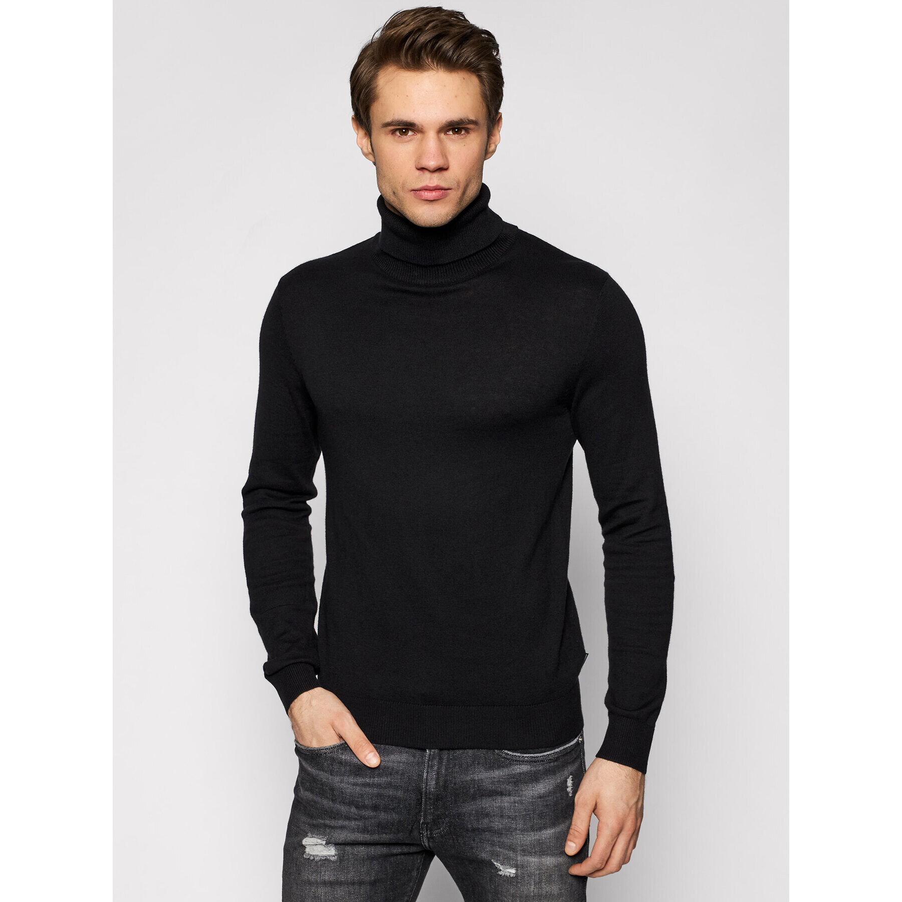 Jack&Jones Garbó Emil Knit Roll Neck 12157417 Fekete Regular Fit - Pepit.hu