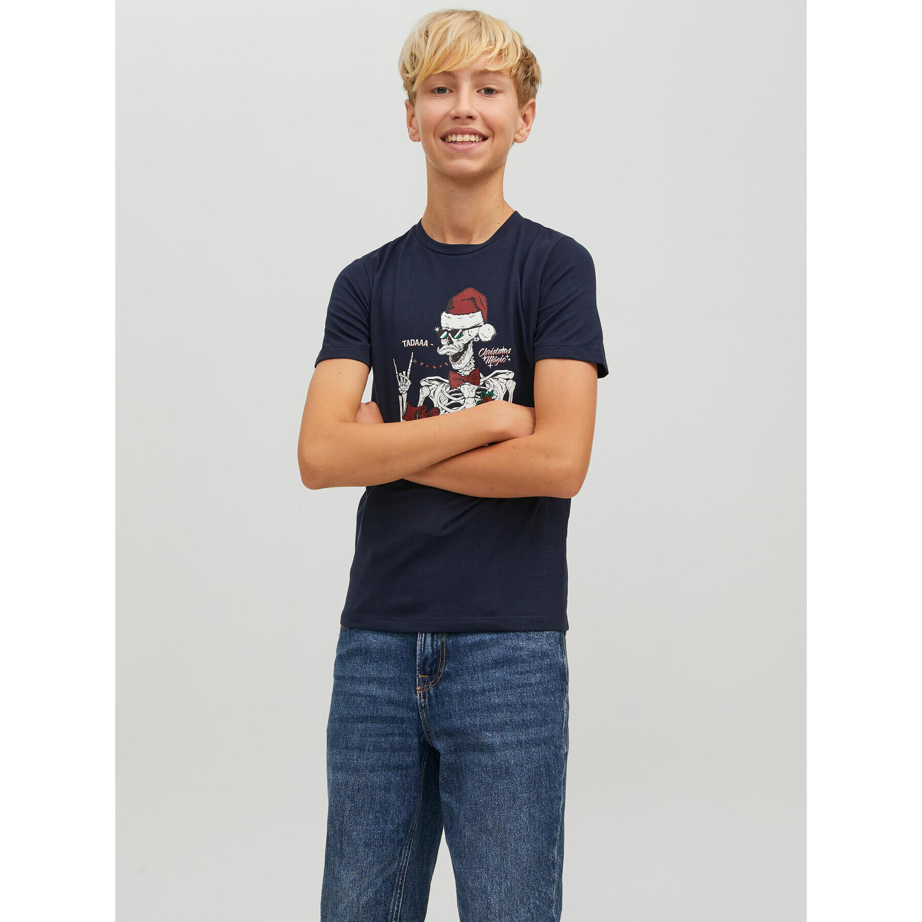 Jack&Jones Junior Póló Claus 12222475 Sötétkék Regular Fit - Pepit.hu