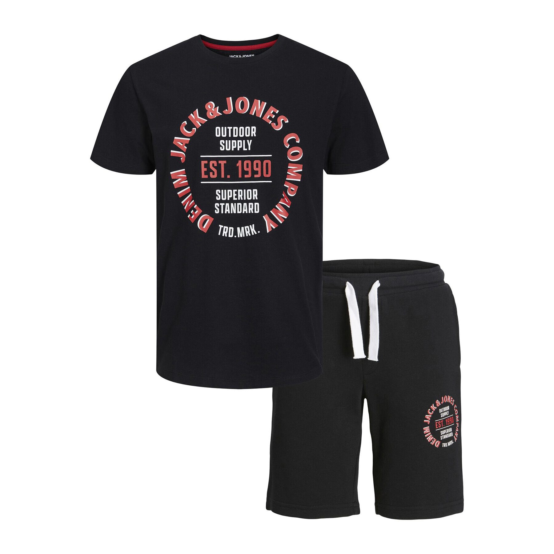 Jack&Jones Junior Póló és rövidnadrág szett 12235271 Fekete Regular Fit - Pepit.hu