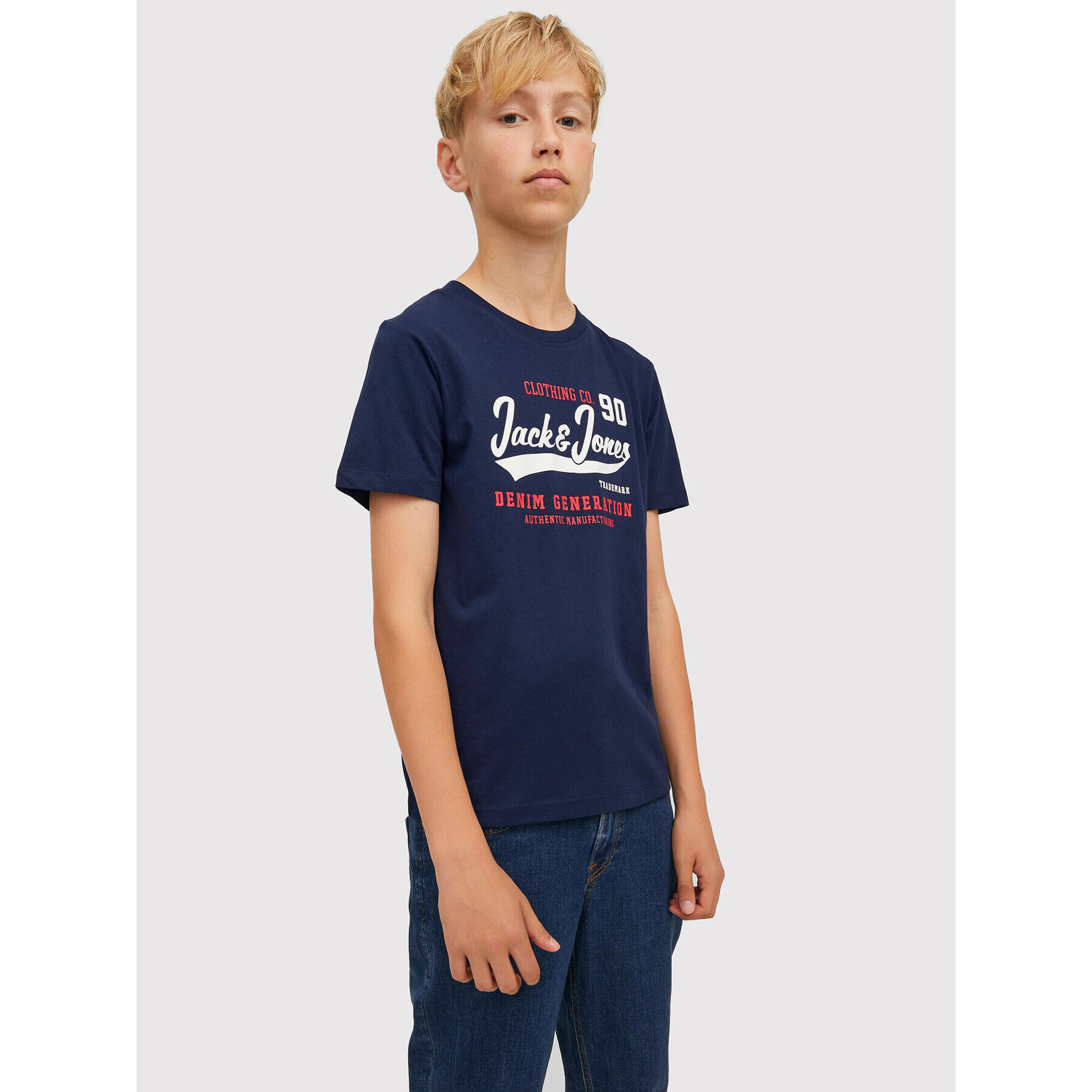 Jack&Jones Junior Póló Logo 12213081 Sötétkék Regular Fit - Pepit.hu