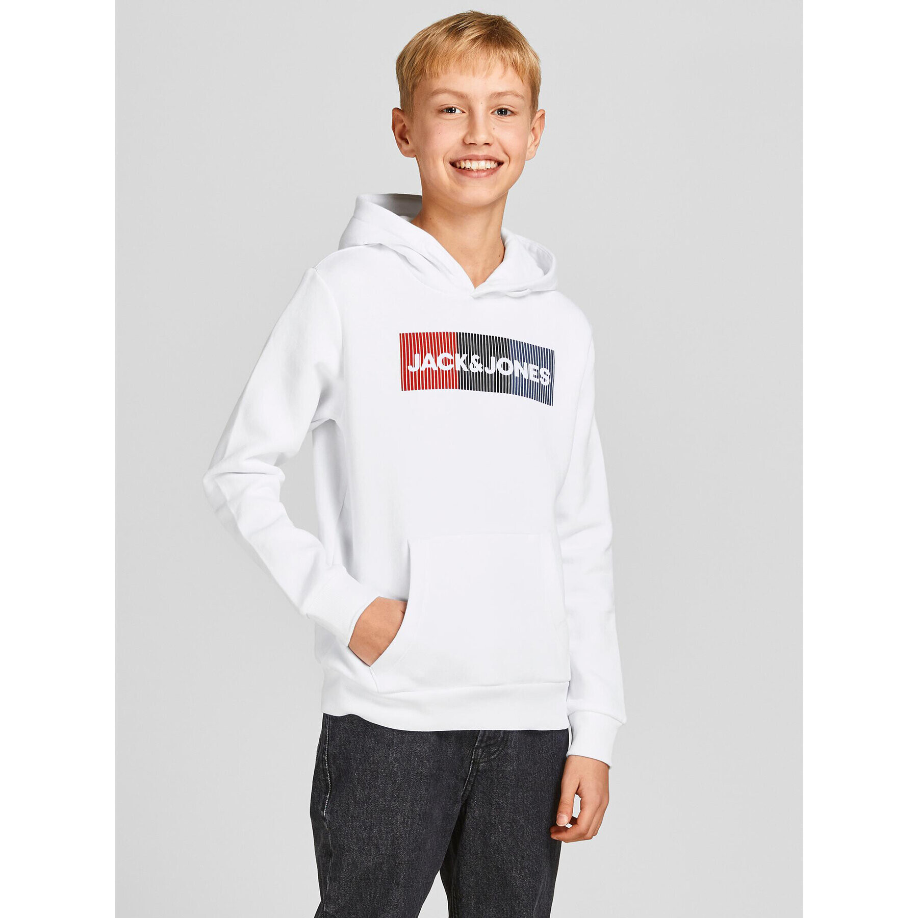 Jack&Jones Junior Pulóver Corp Logo 12152841 Fehér Regular Fit - Pepit.hu