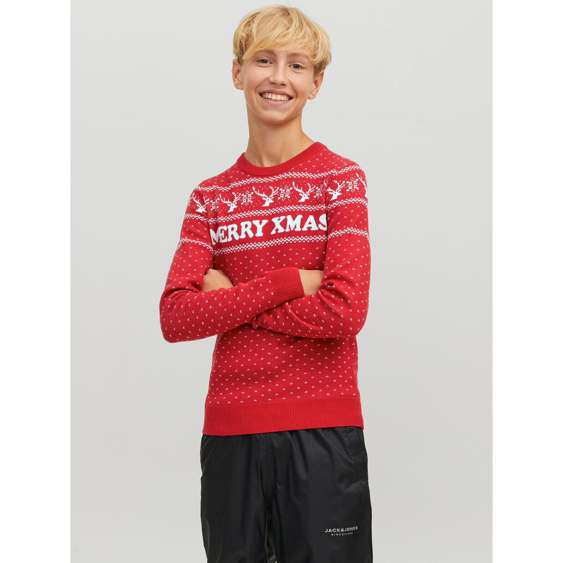 Jack&Jones Junior Sweater Xmas 12221306 Piros Regular Fit - Pepit.hu