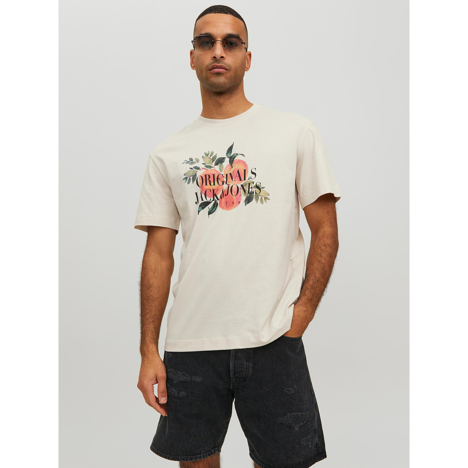 Jack&Jones Póló Flores 12228775 Bézs Relaxed Fit - Pepit.hu