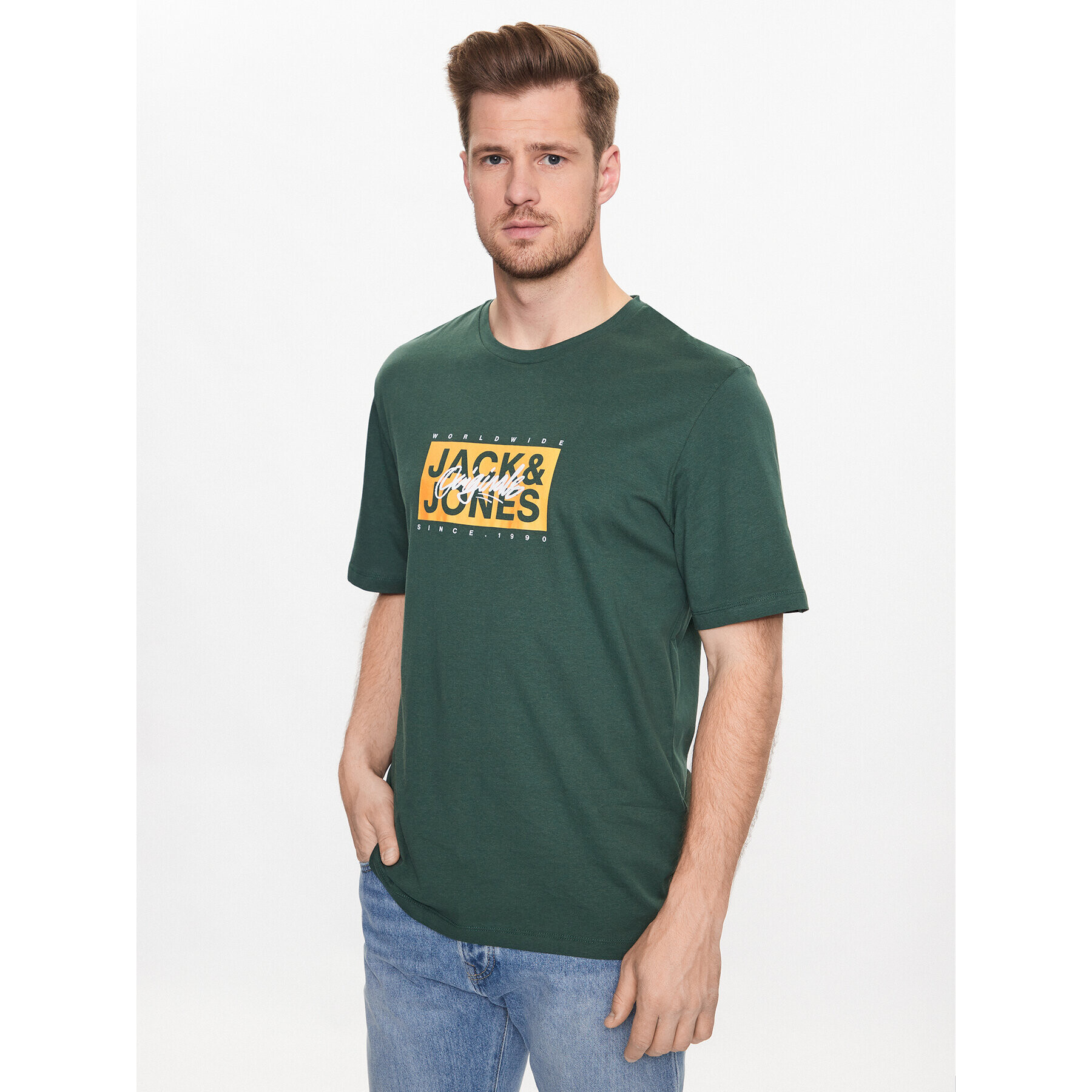 Jack&Jones Póló Races 12232649 Zöld Standard Fit - Pepit.hu