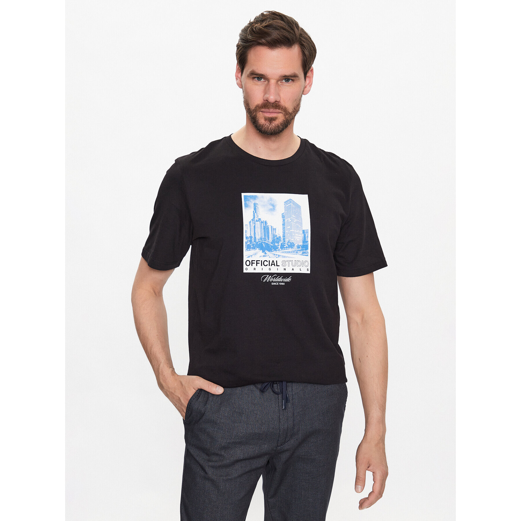 Jack&Jones Póló Booster 12232996 Fekete Standard Fit - Pepit.hu