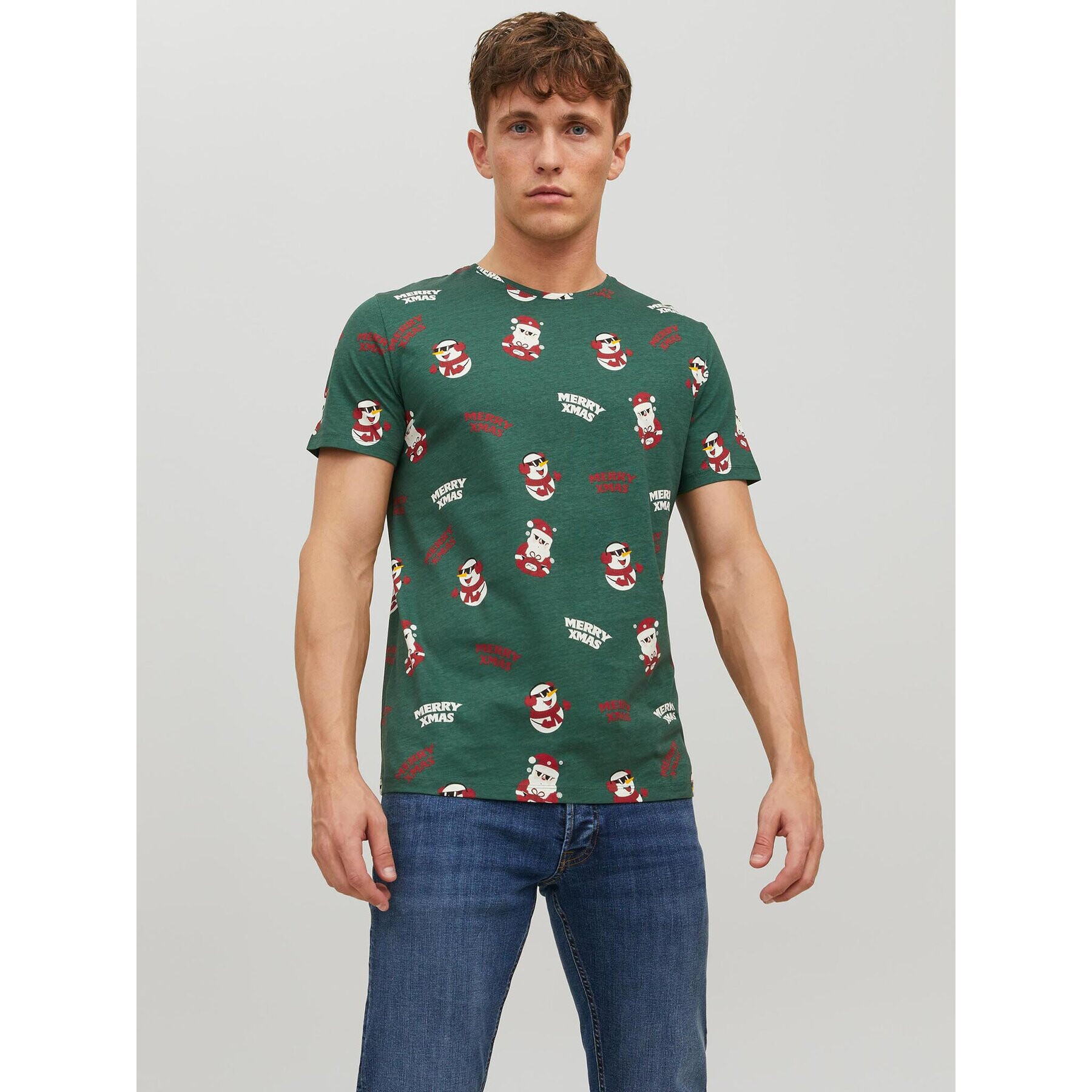 Jack&Jones Póló Christmas 12221442 Zöld Regular Fit - Pepit.hu