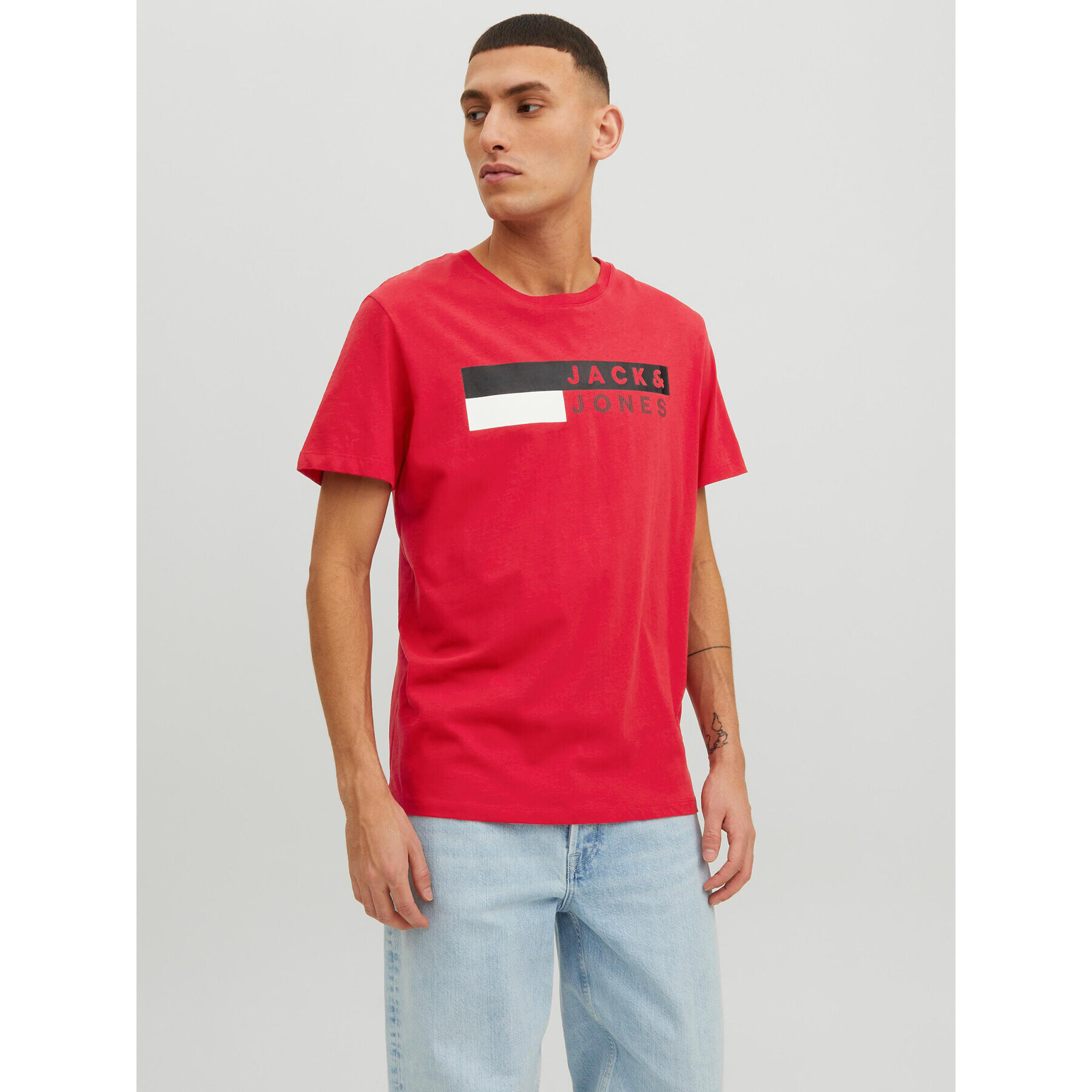 Jack&Jones Póló Corp Logo 12151955 Piros Regular Fit - Pepit.hu