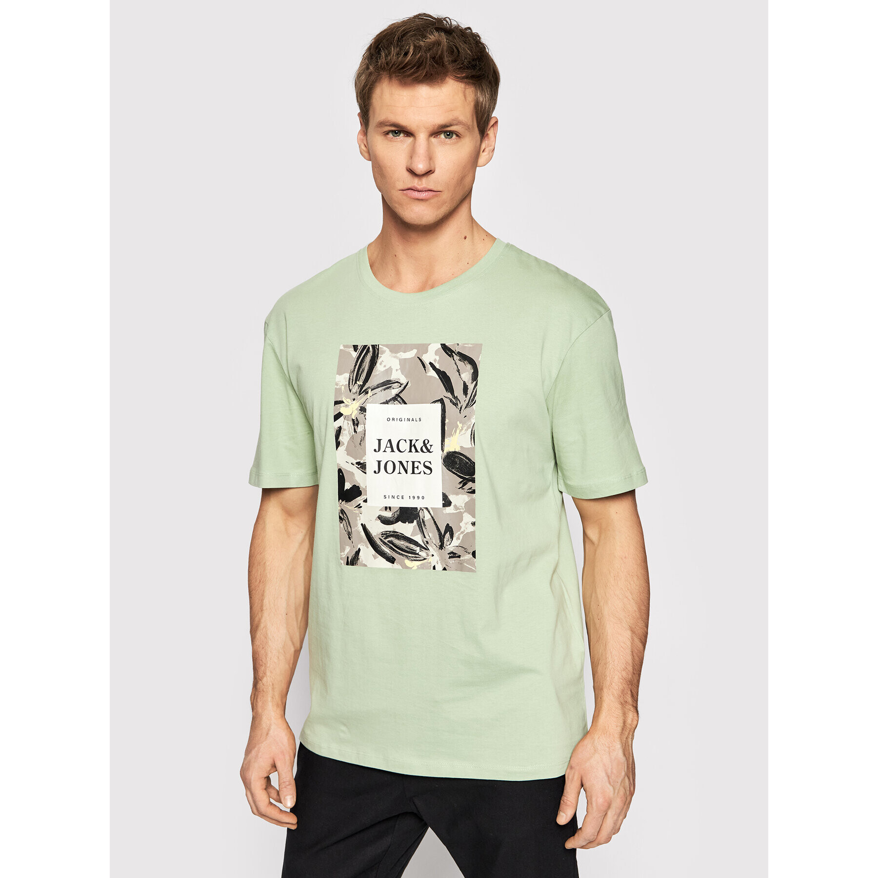 Jack&Jones Póló Flower 12205874 Zöld Relaxed Fit - Pepit.hu