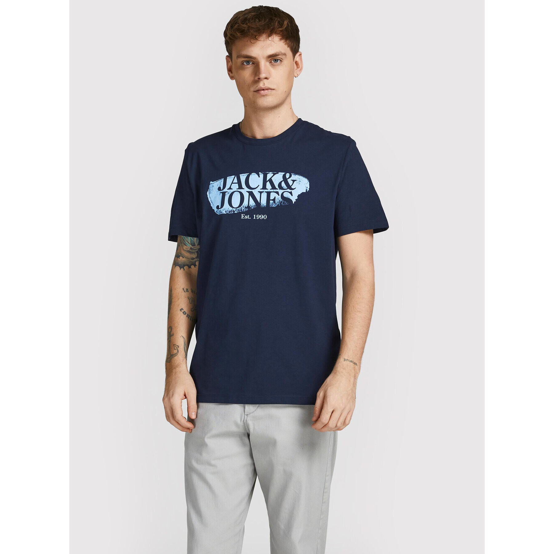 Jack&Jones Póló Flower 12205876 Sötétkék Regular Fit - Pepit.hu