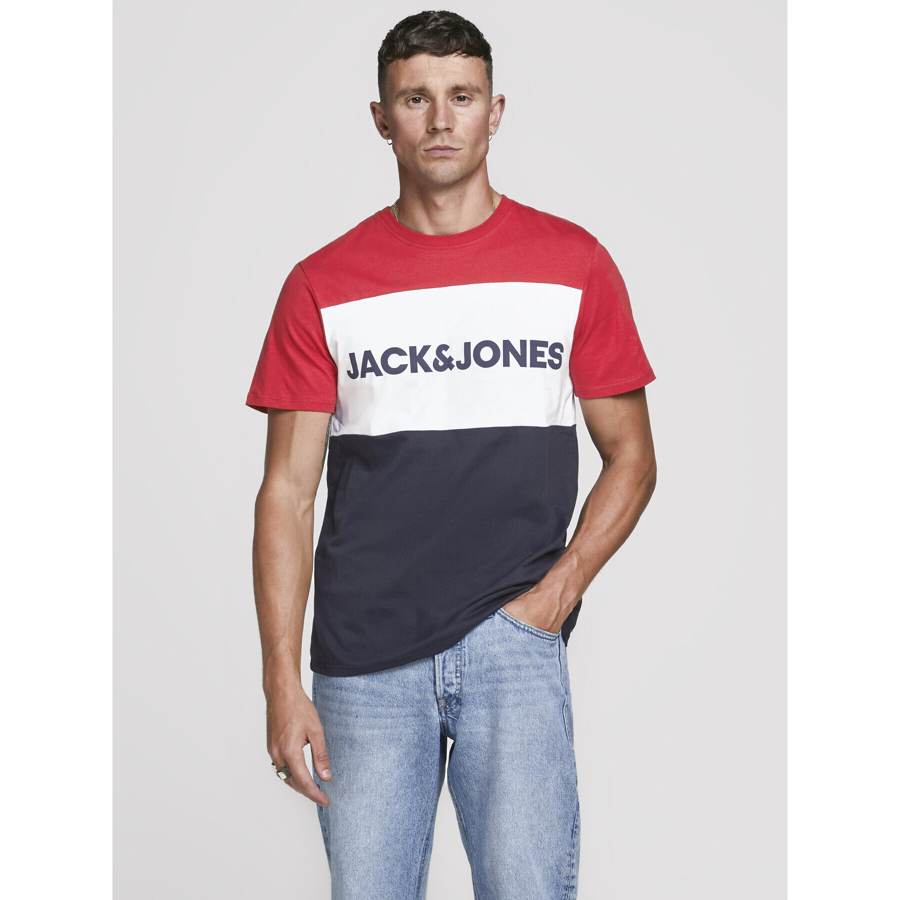 Jack&Jones Póló Logo Blocking 12173968 Piros Slim Fit - Pepit.hu