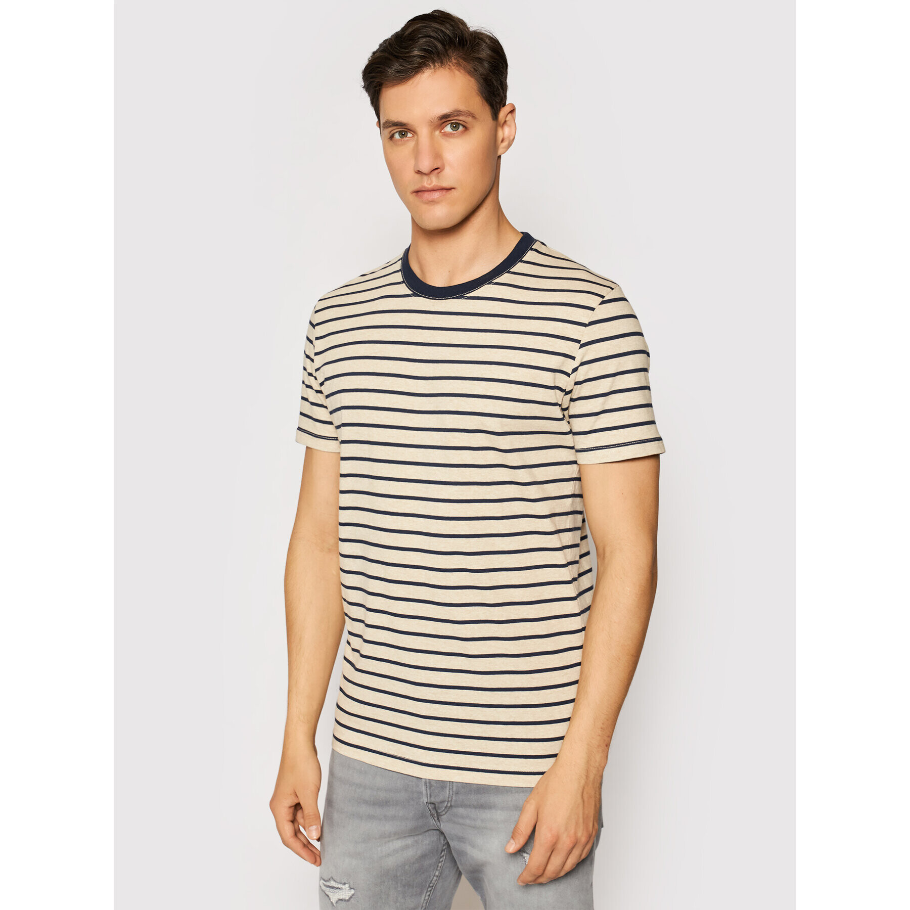 Jack&Jones Póló Striped 12164640 Barna Slim Fit - Pepit.hu