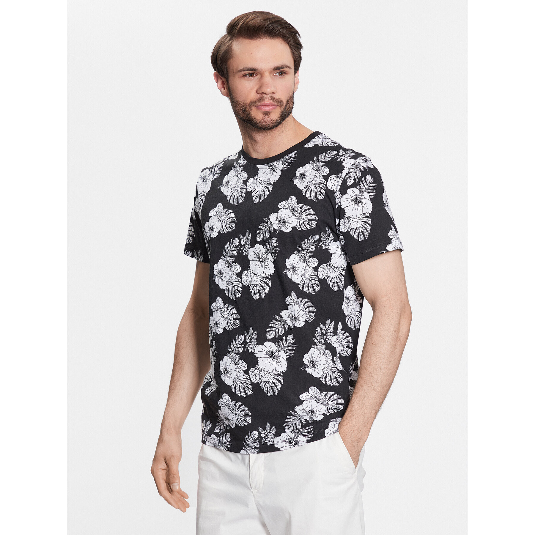 Jack&Jones Póló Tropicana 12223932 Fekete Regular Fit - Pepit.hu