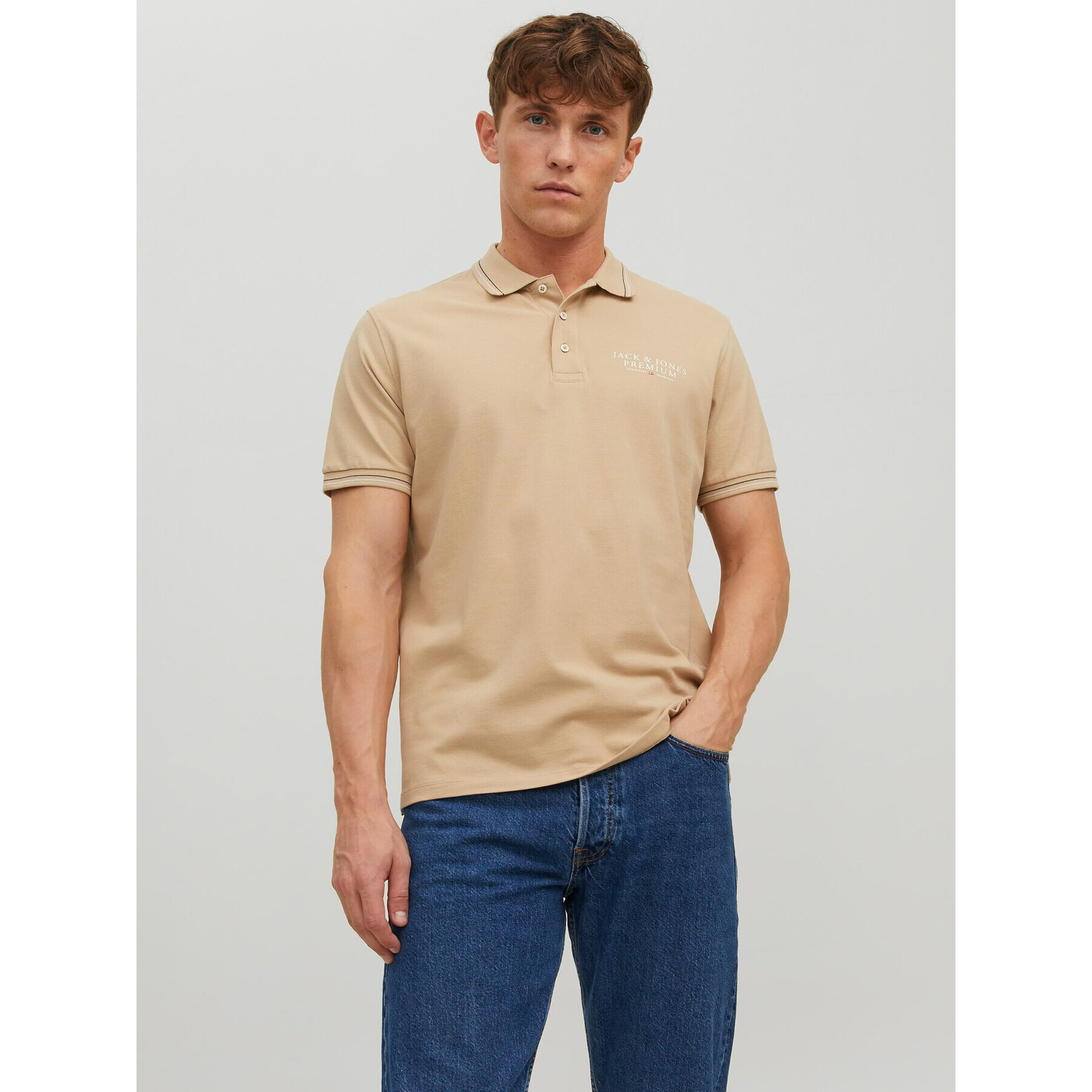 Jack&Jones Pólóing Archie 12228843 Bézs Regular Fit - Pepit.hu