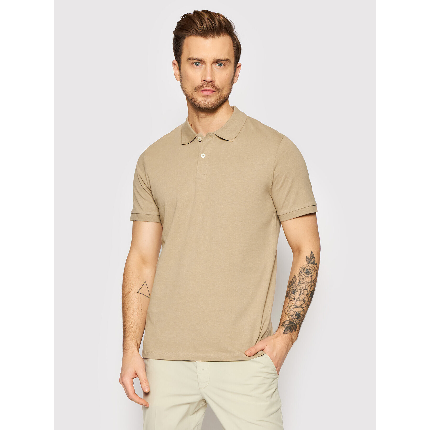 Jack&Jones Pólóing Linen Basic 12199714 Barna Regular Fit - Pepit.hu