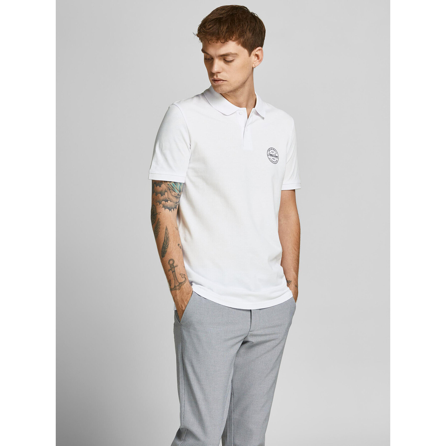 Jack&Jones Pólóing Shark 12205025 Fehér Slim Fit - Pepit.hu