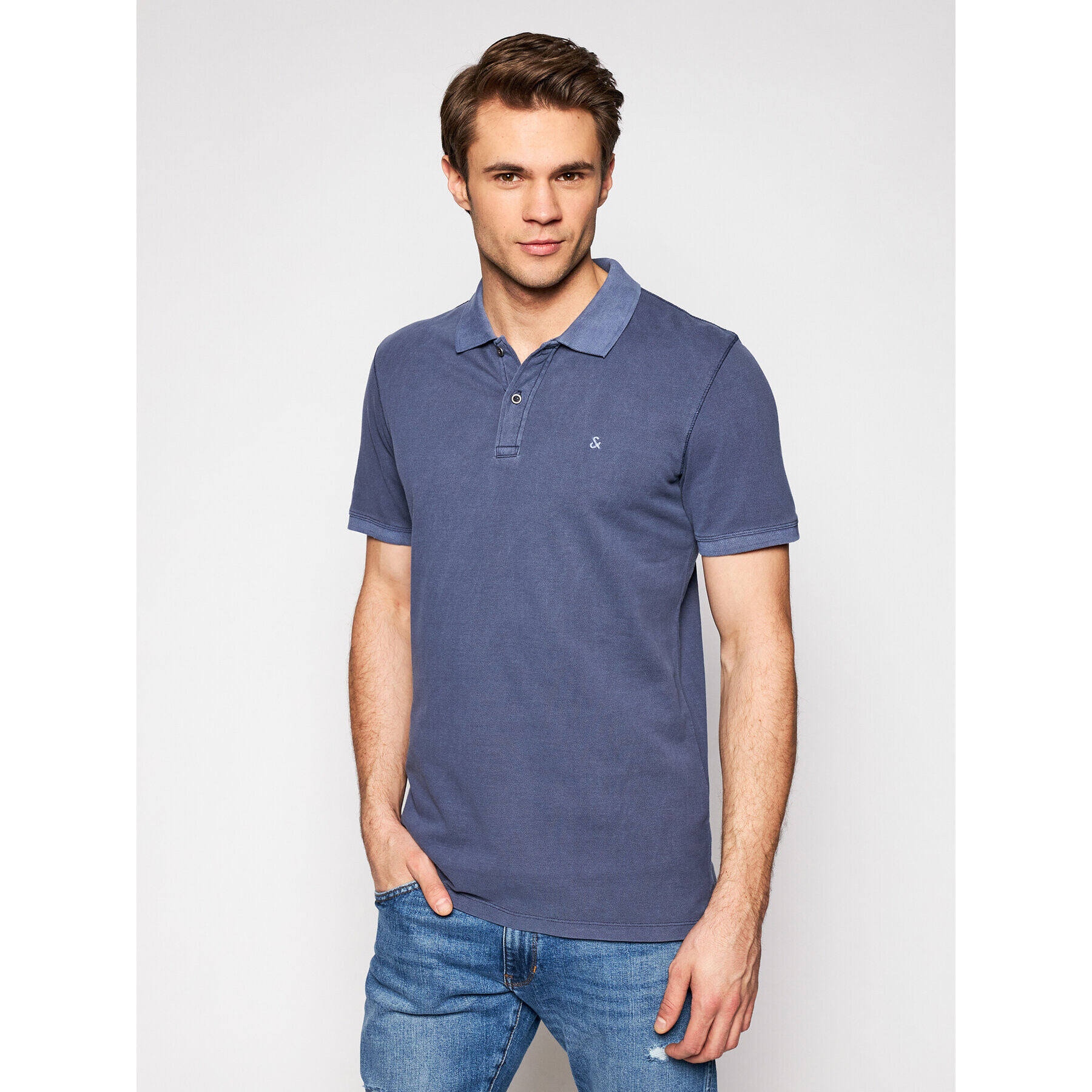 Jack&Jones Pólóing Washed Polo 12180890 Sötétkék Slim Fit - Pepit.hu