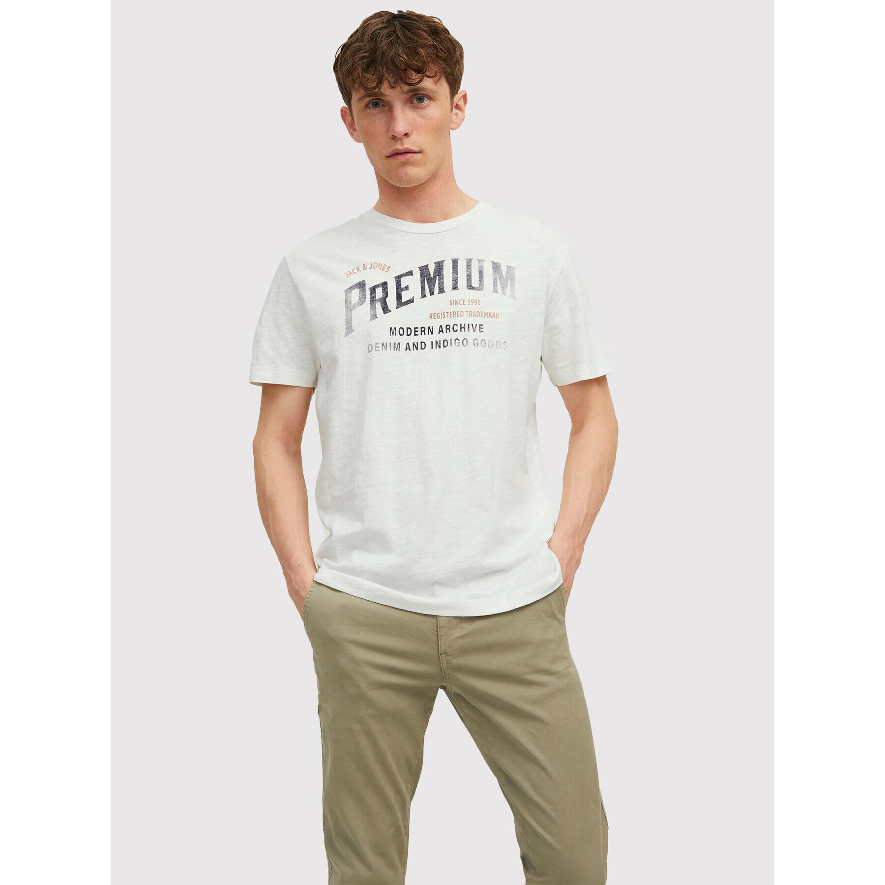 Jack&Jones PREMIUM Póló Carlyle 12211162 Fehér Regular Fit - Pepit.hu