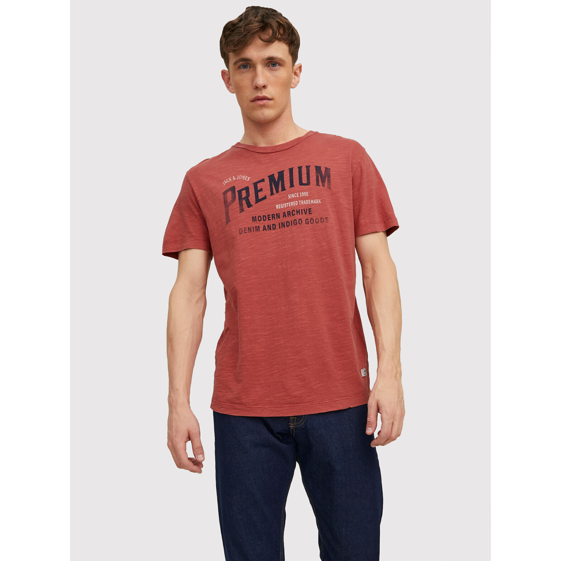 Jack&Jones PREMIUM Póló Carlyle 12211162 Piros Regular Fit - Pepit.hu