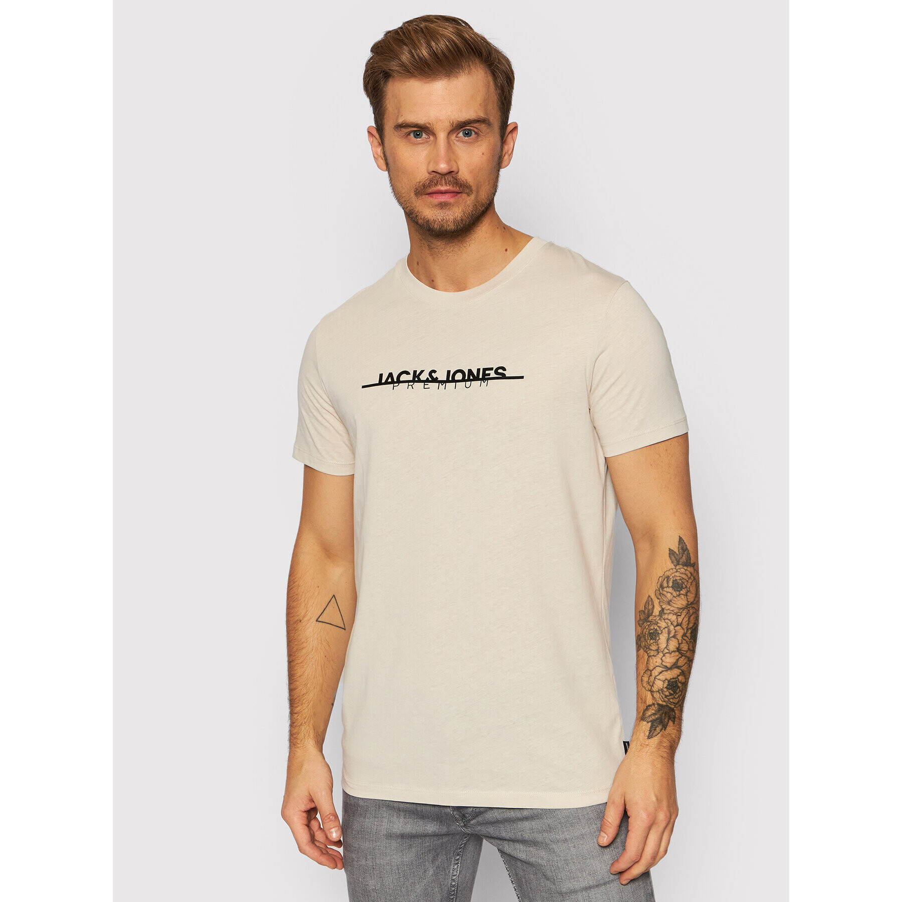 Jack&Jones PREMIUM Póló Logo 12197600 Bézs Regular Fit - Pepit.hu