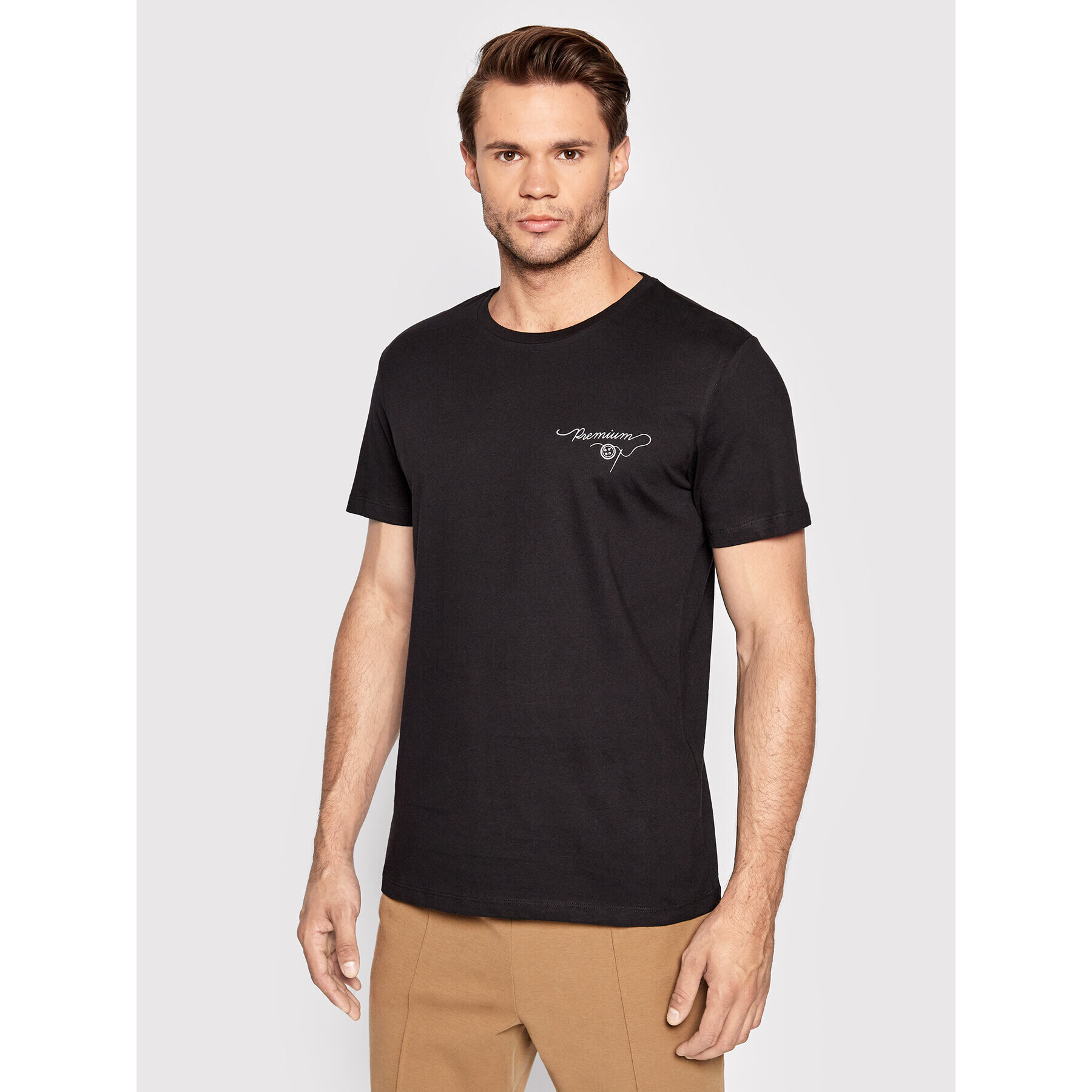 Jack&Jones PREMIUM Póló Needle Logo 12214454 Fekete Regular Fit - Pepit.hu