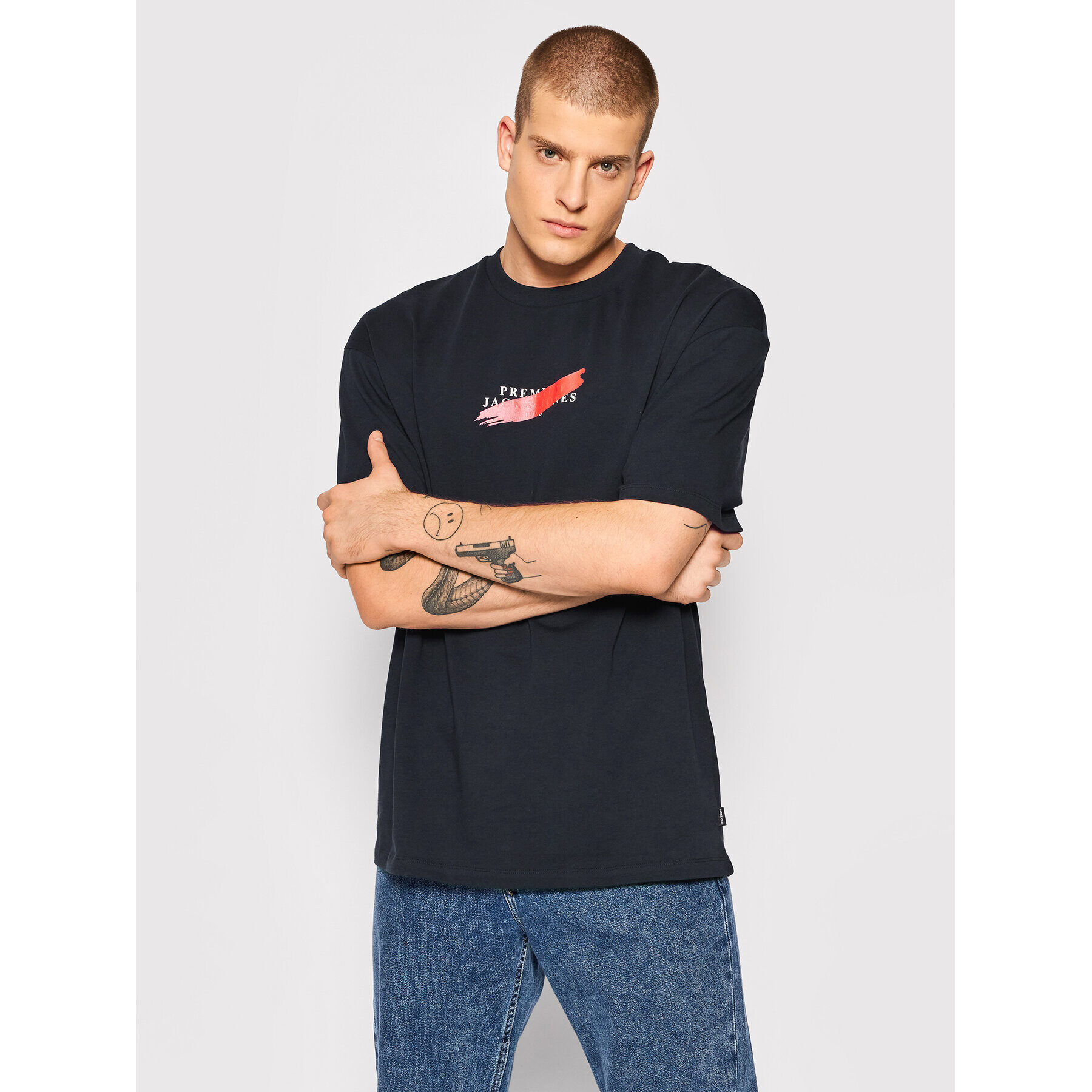 Jack&Jones PREMIUM Póló Pond 12198357 Sötétkék Relaxed Fit - Pepit.hu