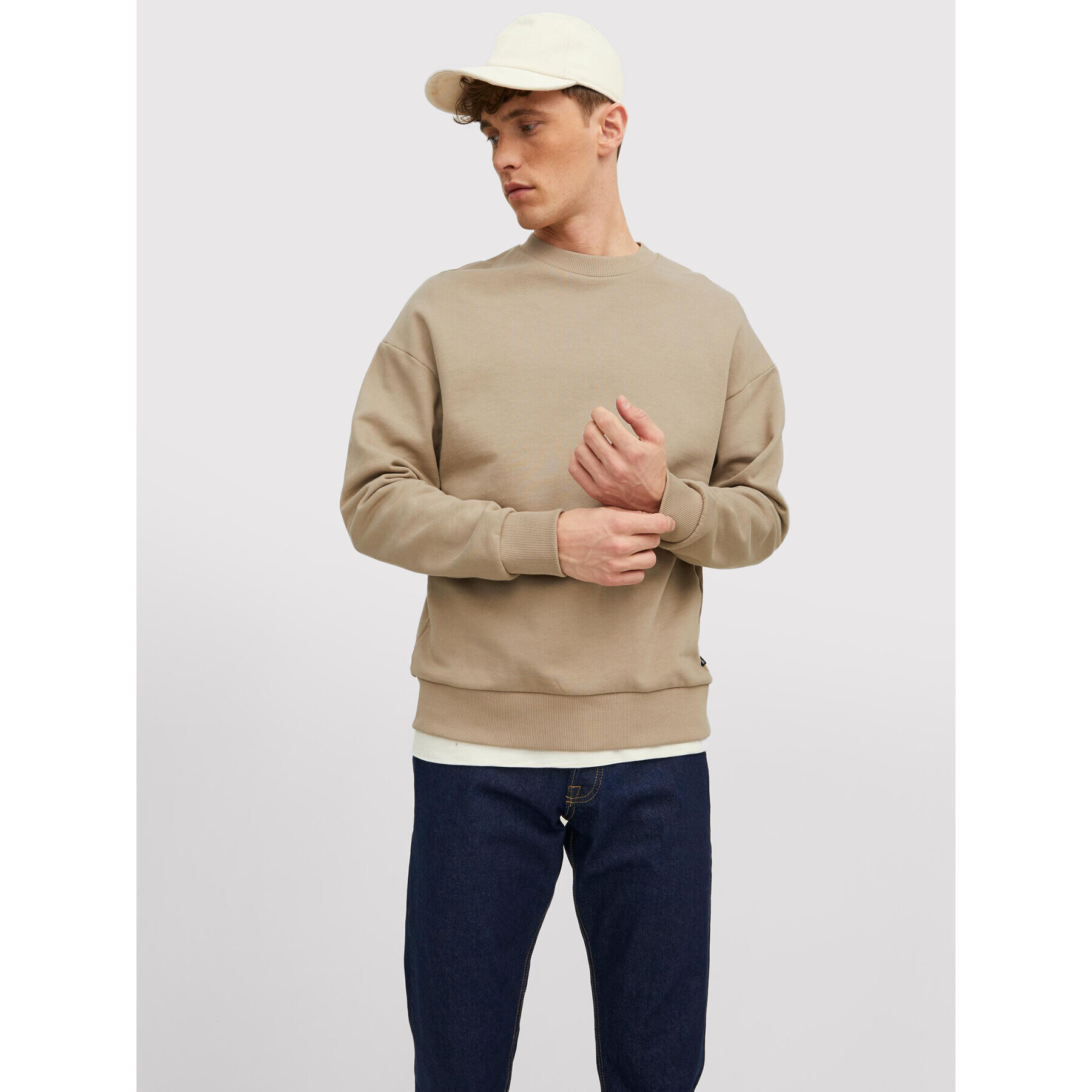 Jack&Jones PREMIUM Pulóver Blakam 12206439 Bézs Oversize - Pepit.hu