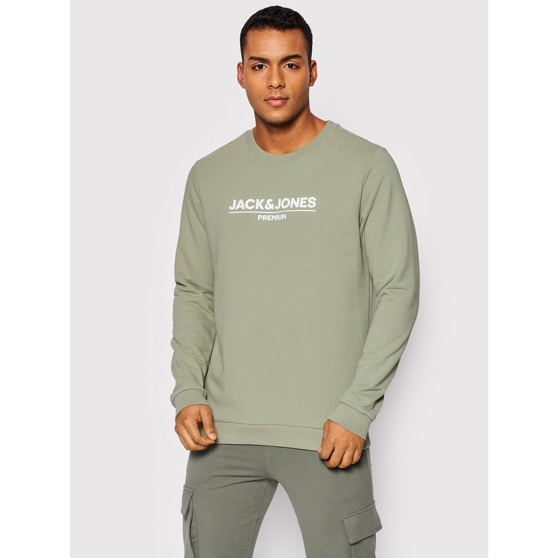 Jack&Jones PREMIUM Pulóver Branding 12205732 Zöld Regular Fit - Pepit.hu