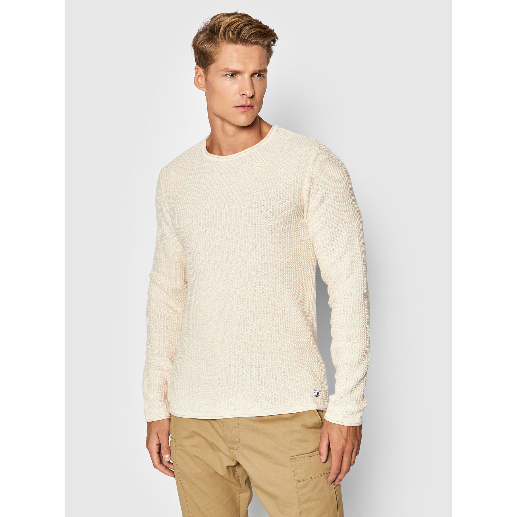 Jack&Jones PREMIUM Sweater Carlos 12179861 Bézs Regular Fit - Pepit.hu