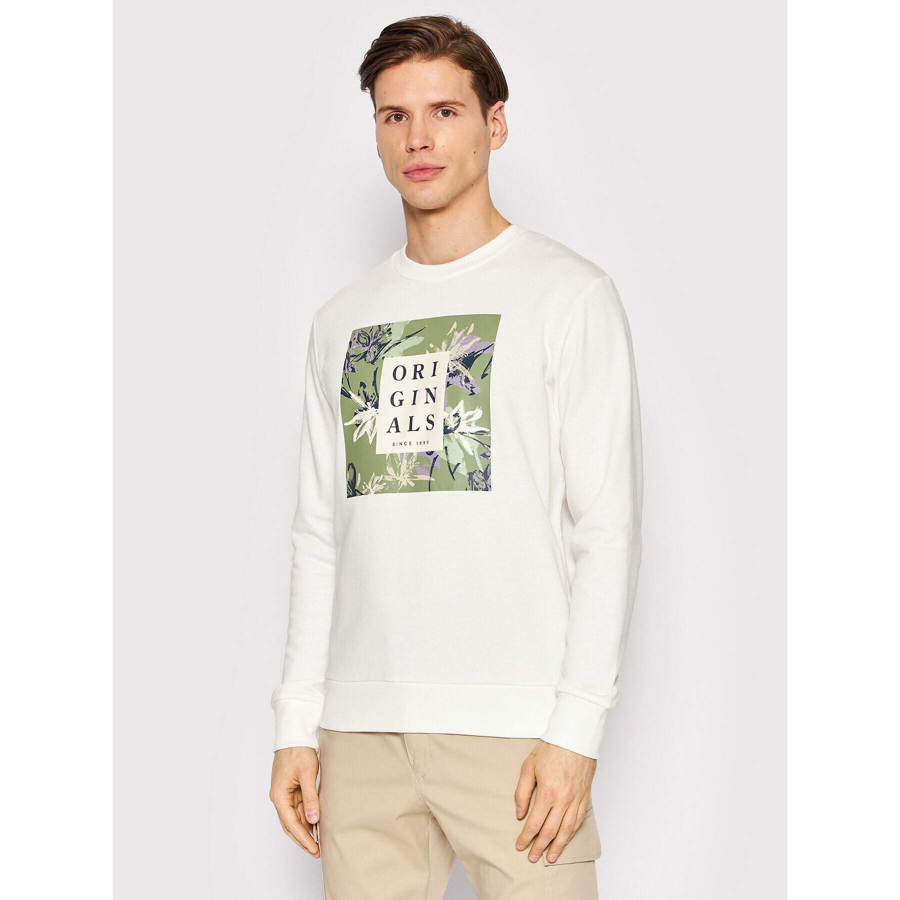 Jack&Jones Pulóver Flower 12205655 Fehér Regular Fit - Pepit.hu