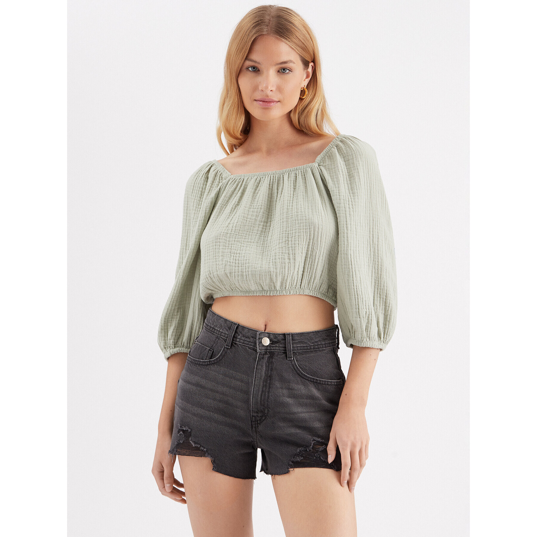 JDY Blúz 15288358 Zöld Cropped Fit - Pepit.hu