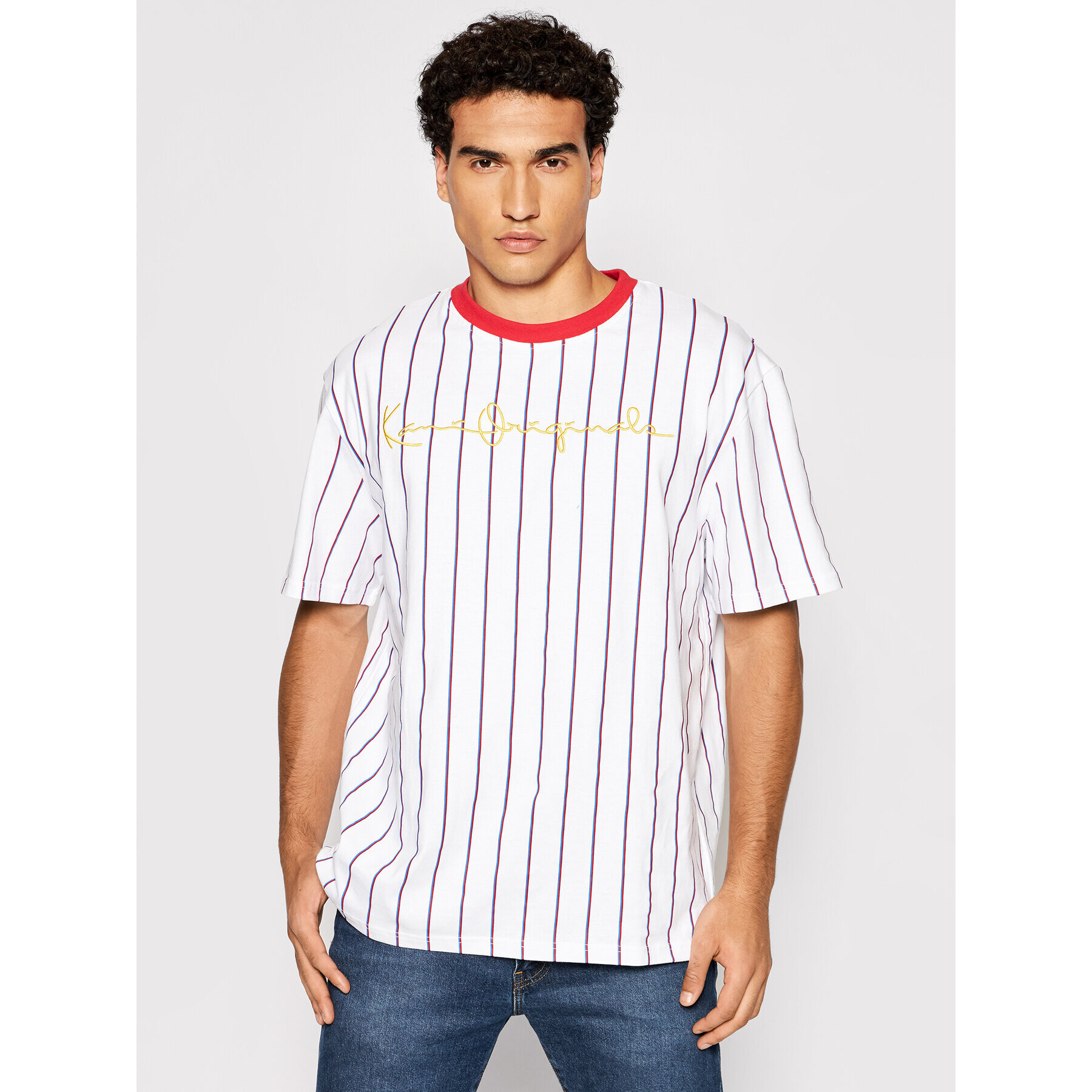 Karl Kani Póló Originals Pinstripe 6030933 Fehér Regular Fit - Pepit.hu