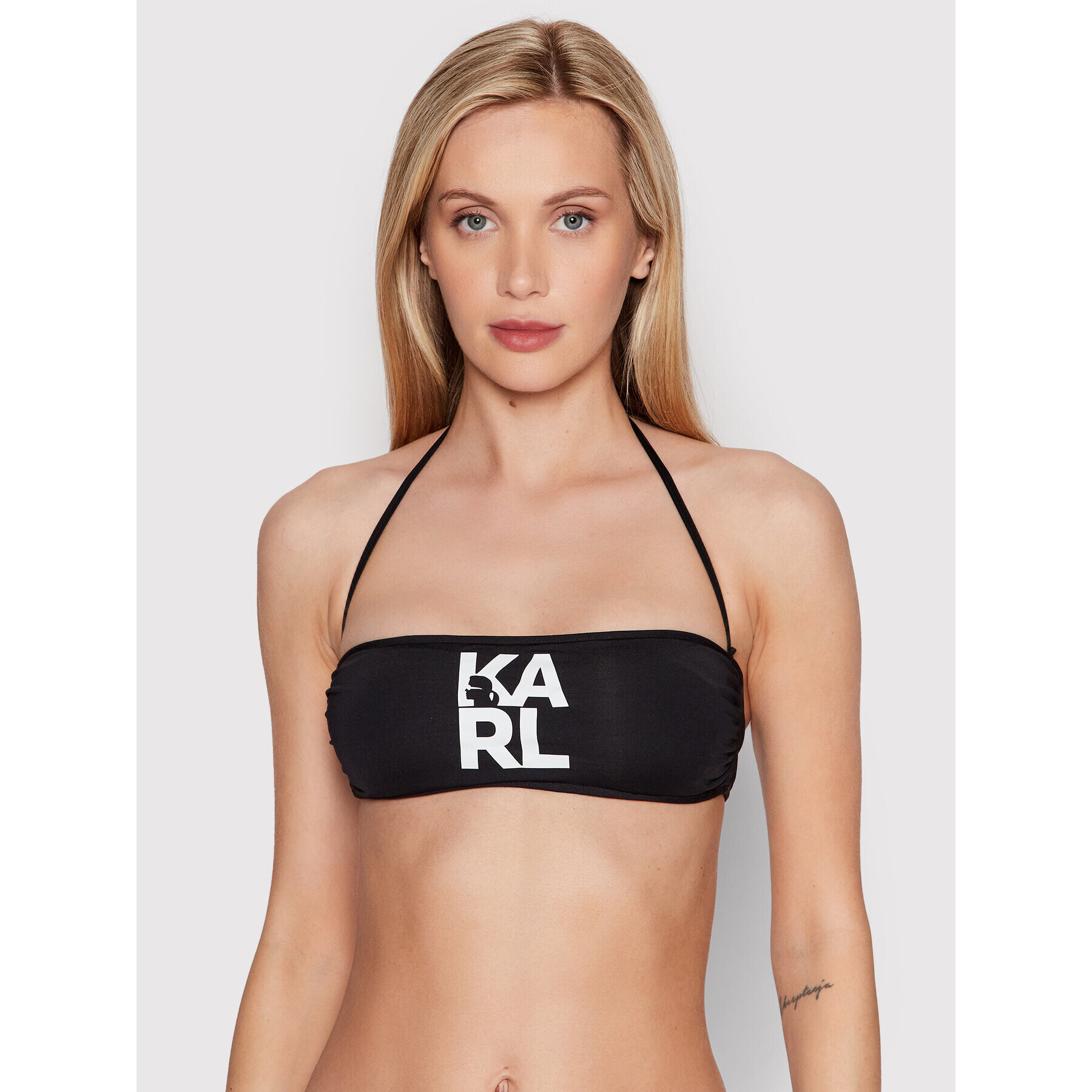 KARL LAGERFELD Bikini felső Printed Logo KL22WTP02 Fekete - Pepit.hu