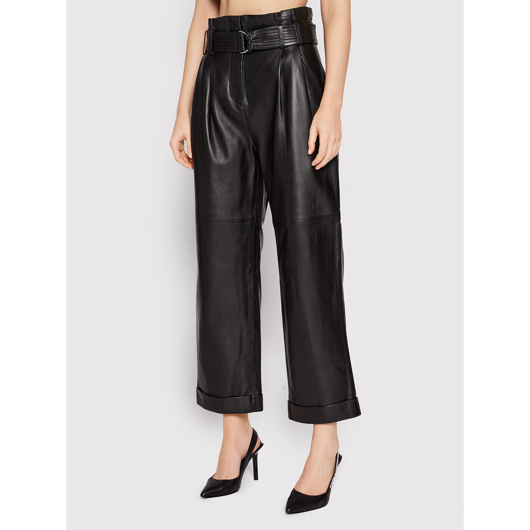 KARL LAGERFELD Bőrnadrág High Waist 220W1900 Fekete Relaxed Fit - Pepit.hu